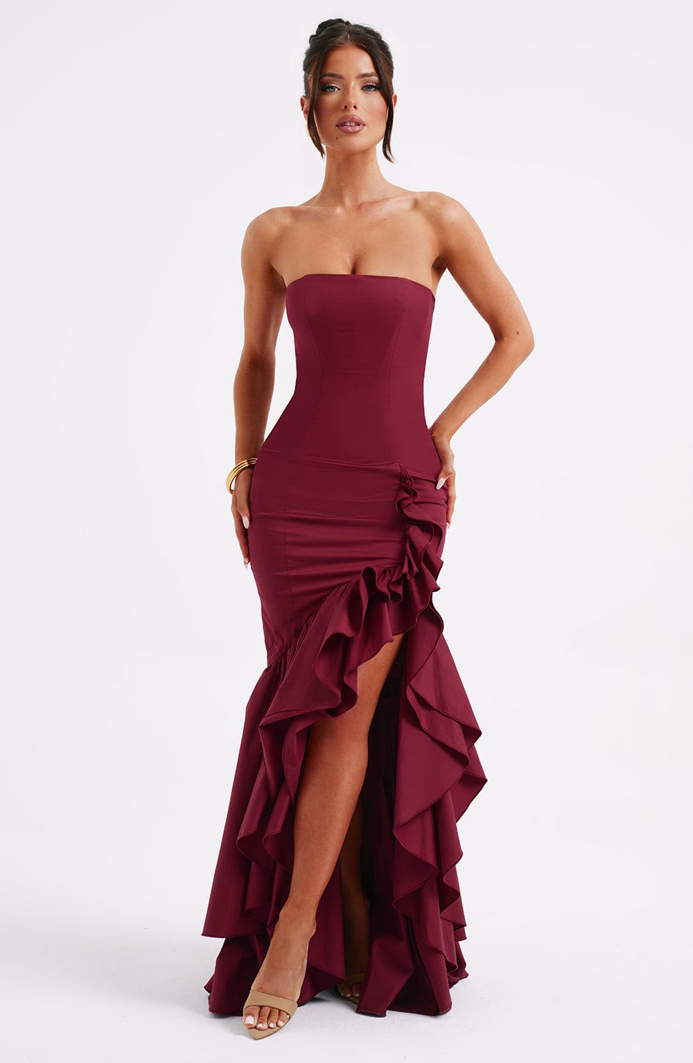 Angelina Maxi Elbise - Bordo