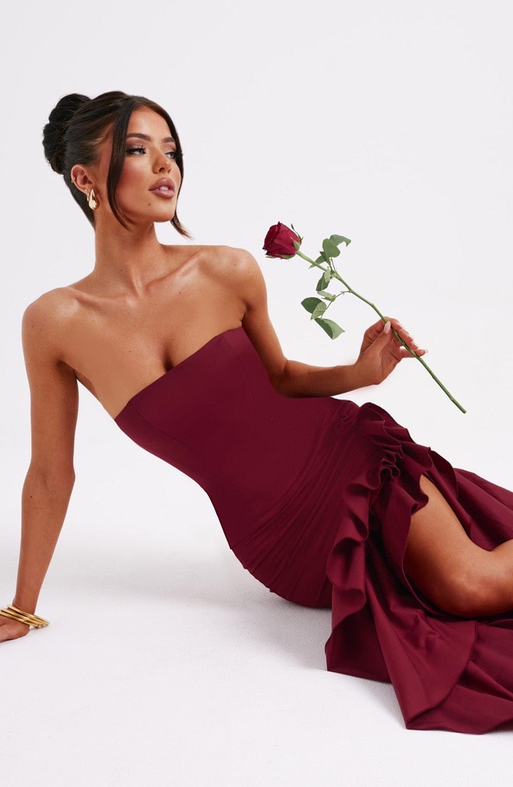 Angelina Maxi Elbise - Bordo