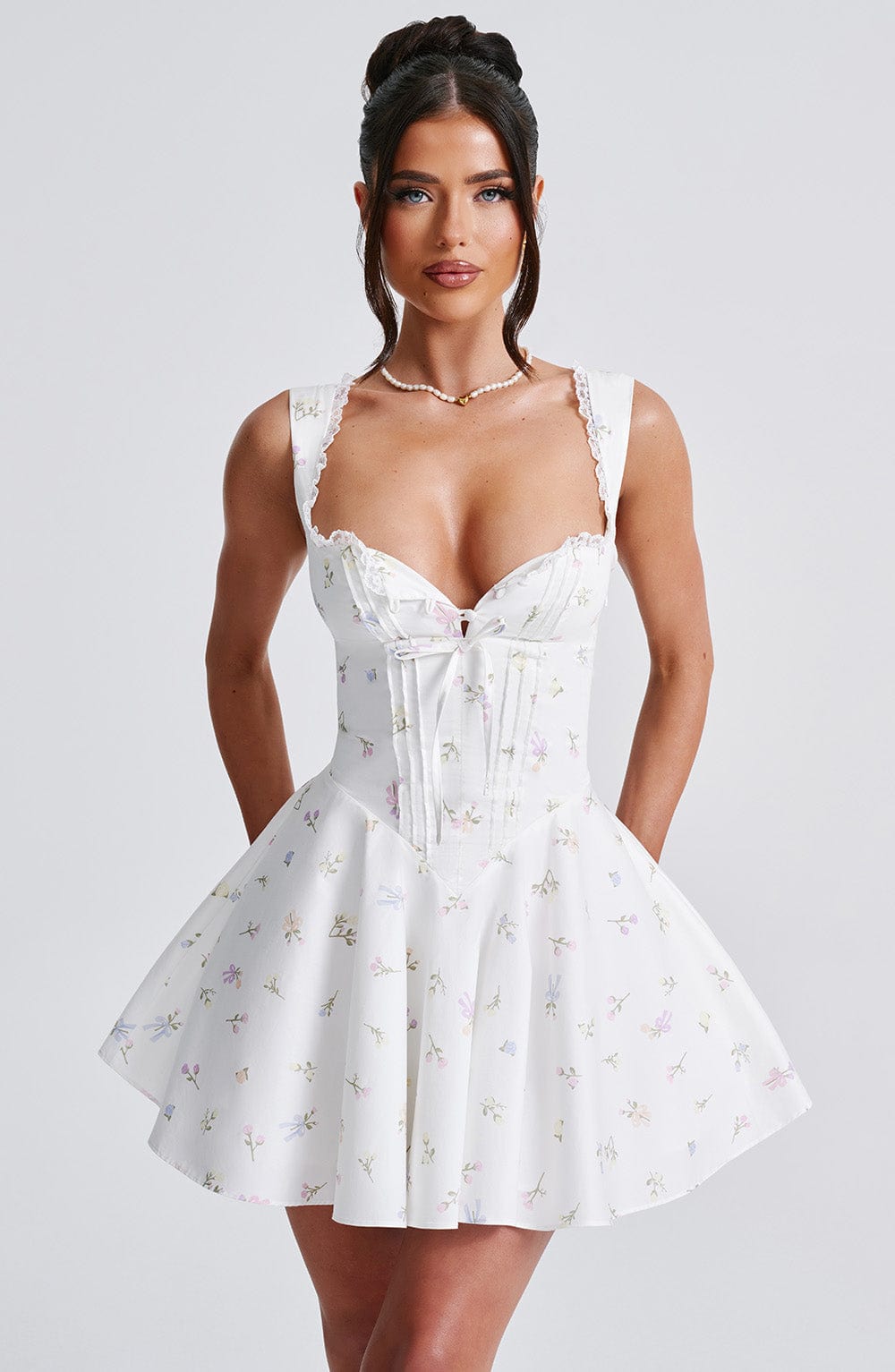 Antonella Mini Elbise - Çok Renkli Çiçek Desenli