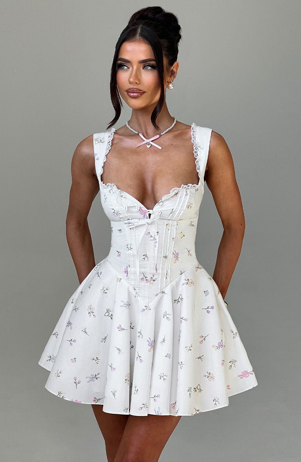 Antonella Mini Elbise - Çok Renkli Çiçek Desenli