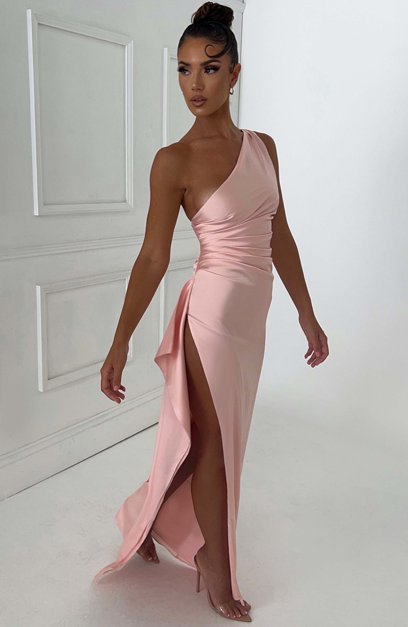 Ariel Maxi Elbise - Pudra Pembesi
