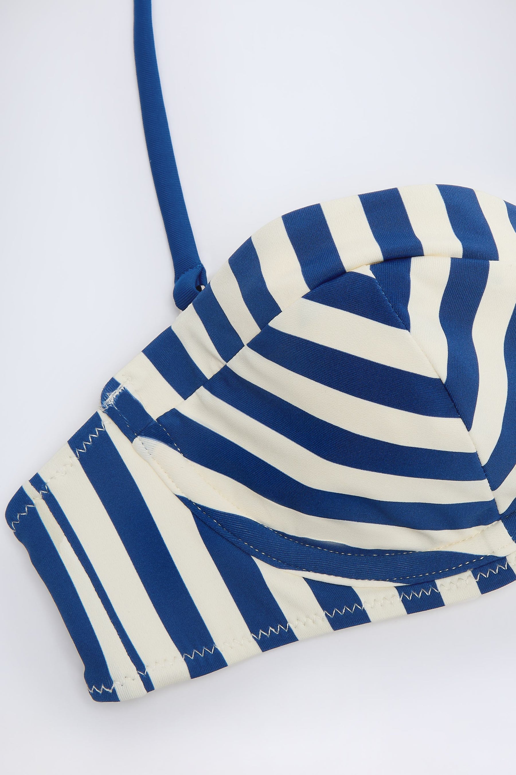 Deniz Mavisi Çizgili, Balenli Askılı Balconette Bikini Üstü