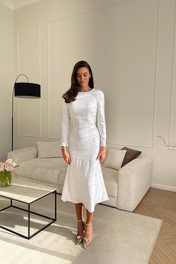 Godet Silhouette Uzun Kollu Midi Elbise