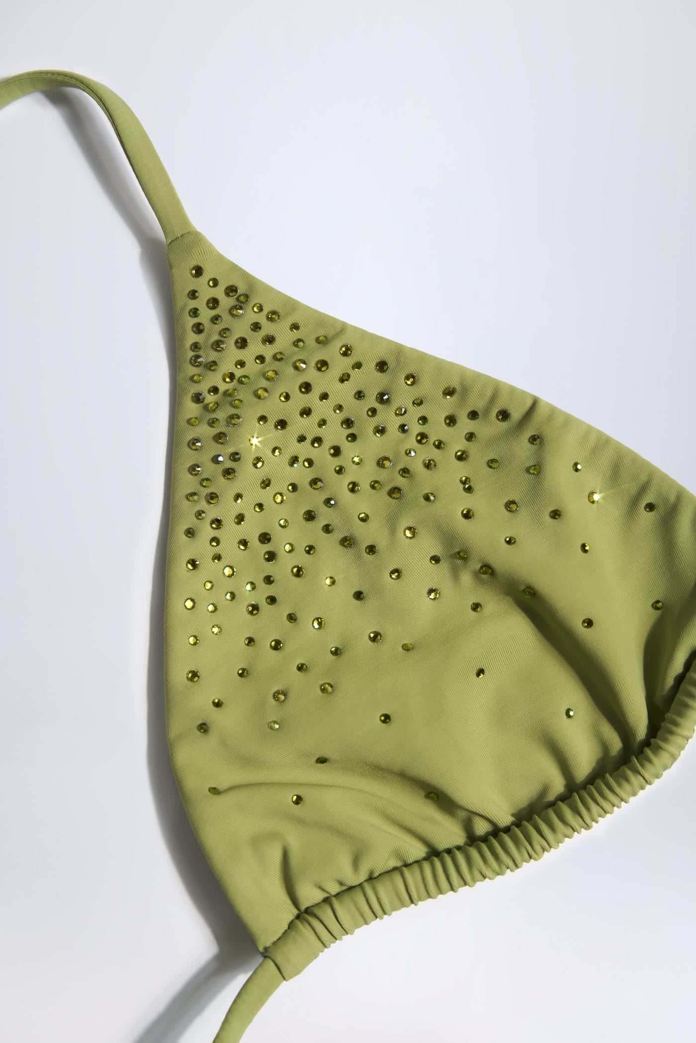 Zeytin Yeşili Renkte, İşlemeli Üçgen Bikini Üstü