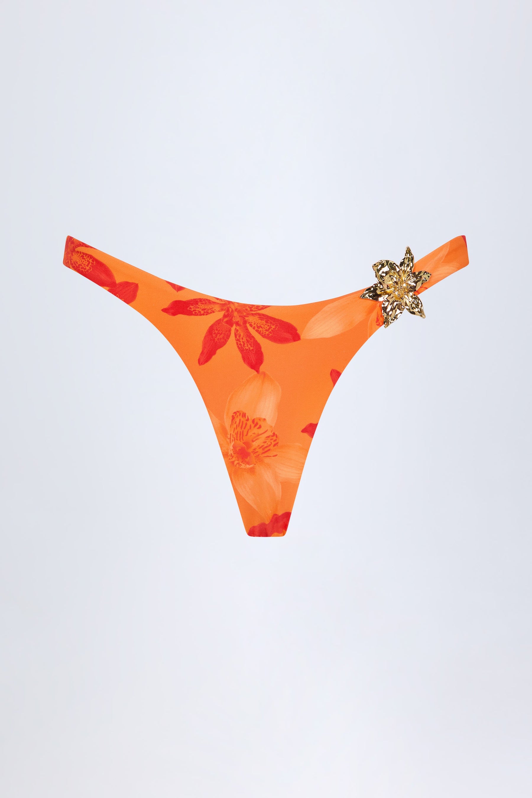 Metal Detaylı, Turuncu Orkide Desenli, Cesur Kesimli Bikini Altı.