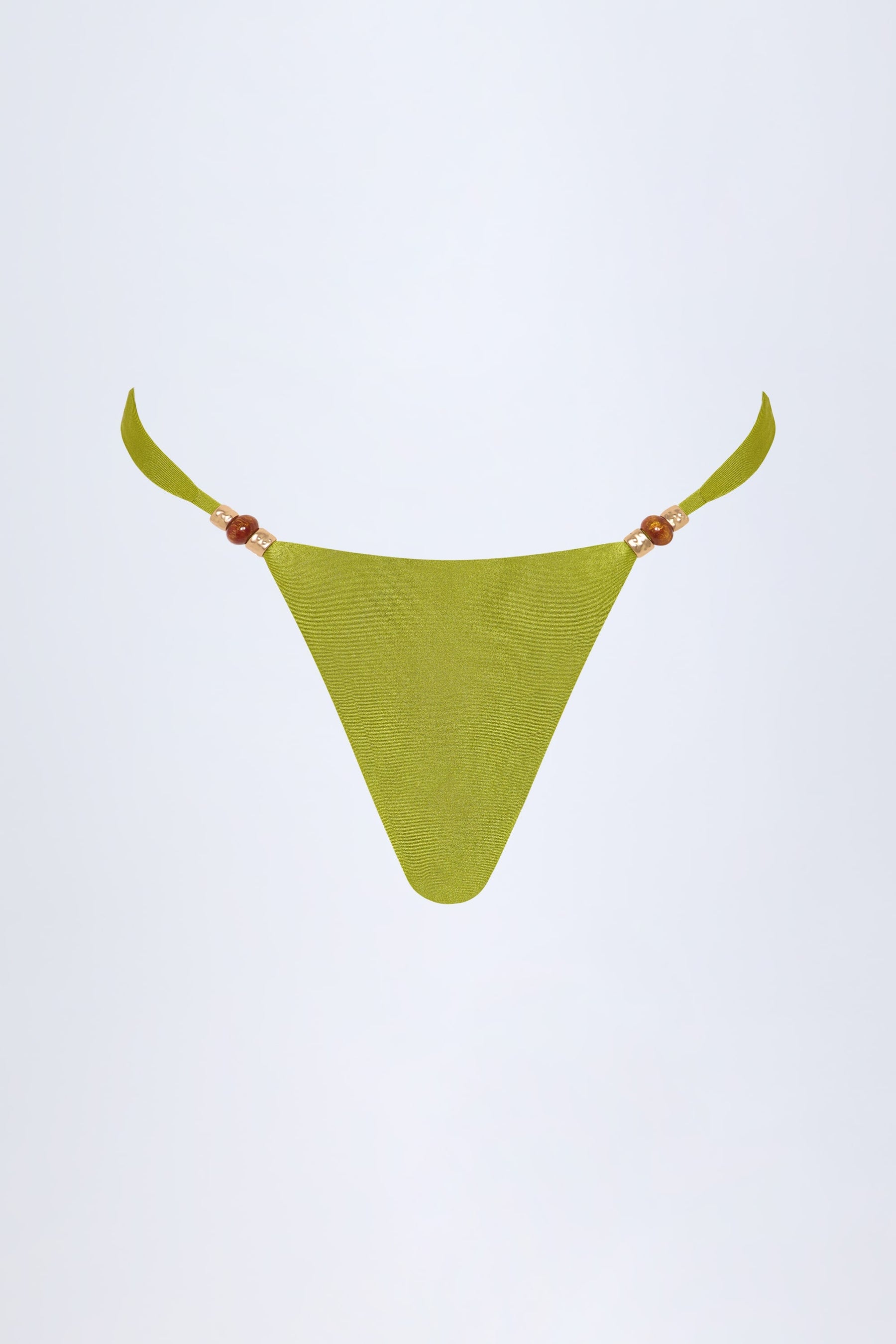 Zeytin Yeşili Renkte, Boncuk İşlemeli, Cesur Kesimli Bikini Altı.