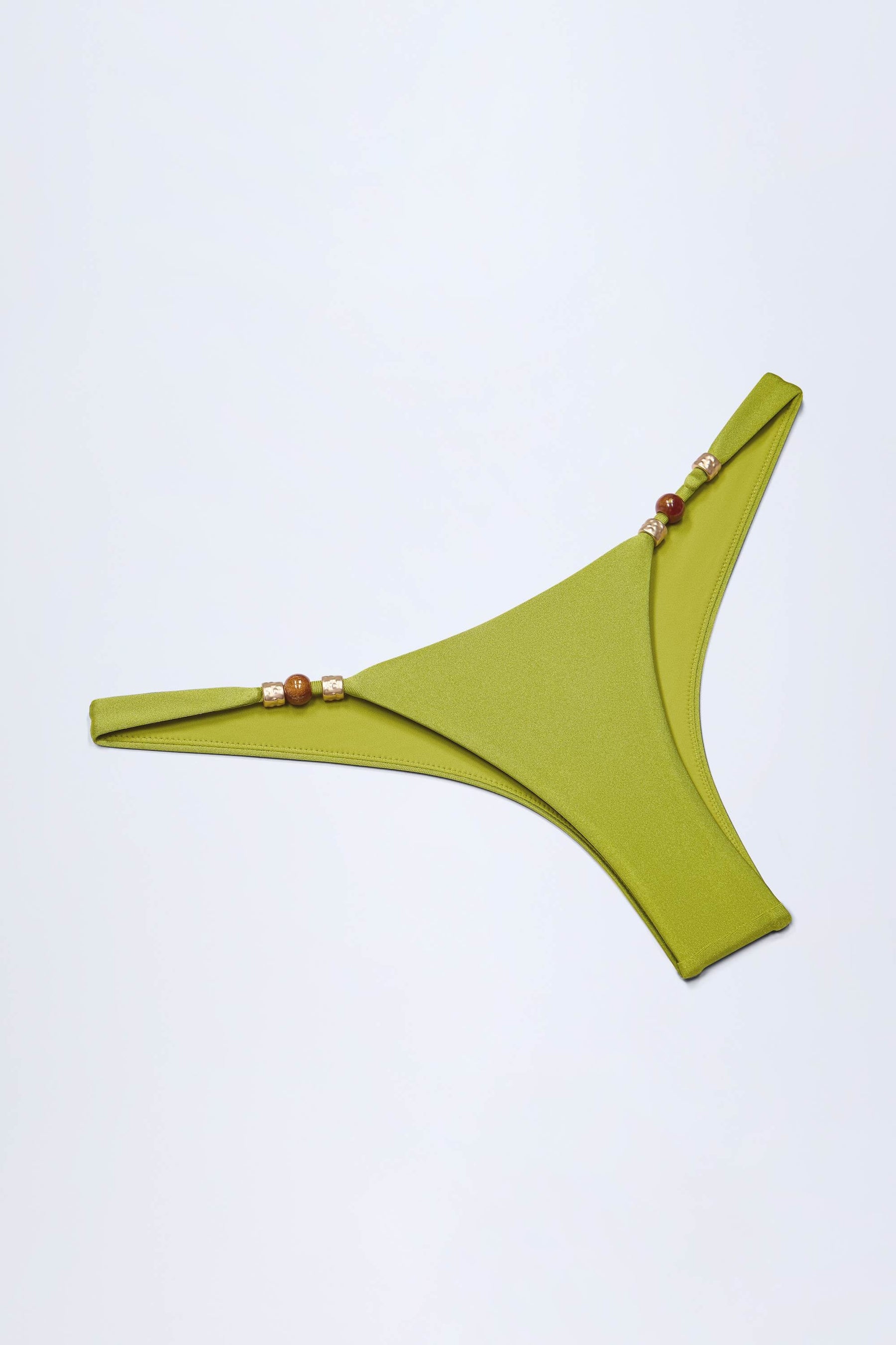 Zeytin Yeşili Renkte, Boncuk İşlemeli, Cesur Kesimli Bikini Altı.