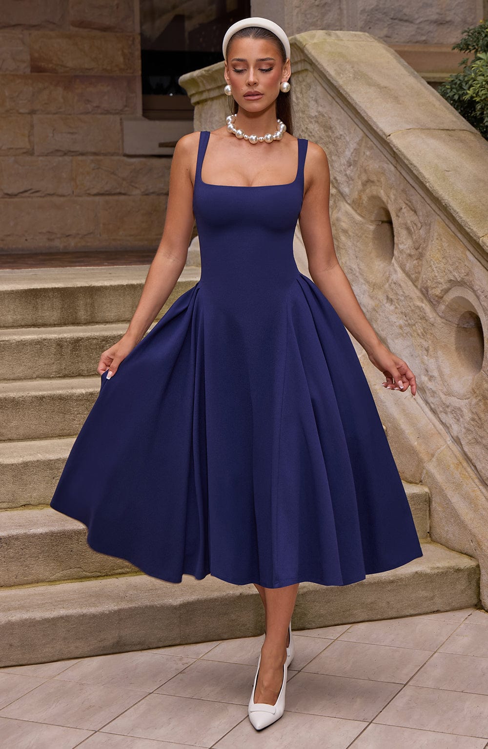 Betty Midi Elbise - Lacivert