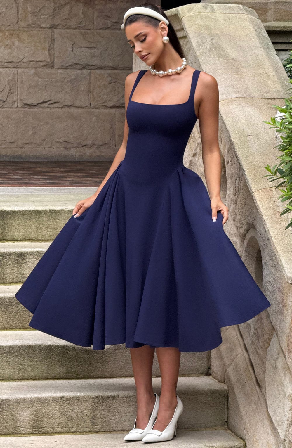 Betty Midi Elbise - Lacivert