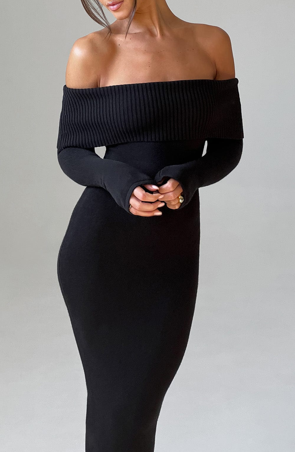 Beverley Örme Maxi Elbise - Siyah