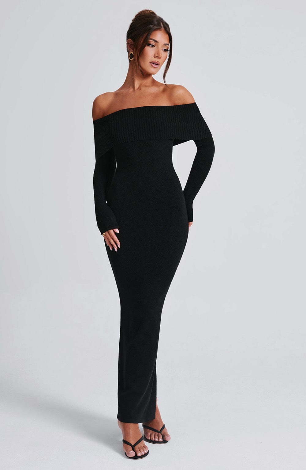 Beverley Örme Maxi Elbise - Siyah