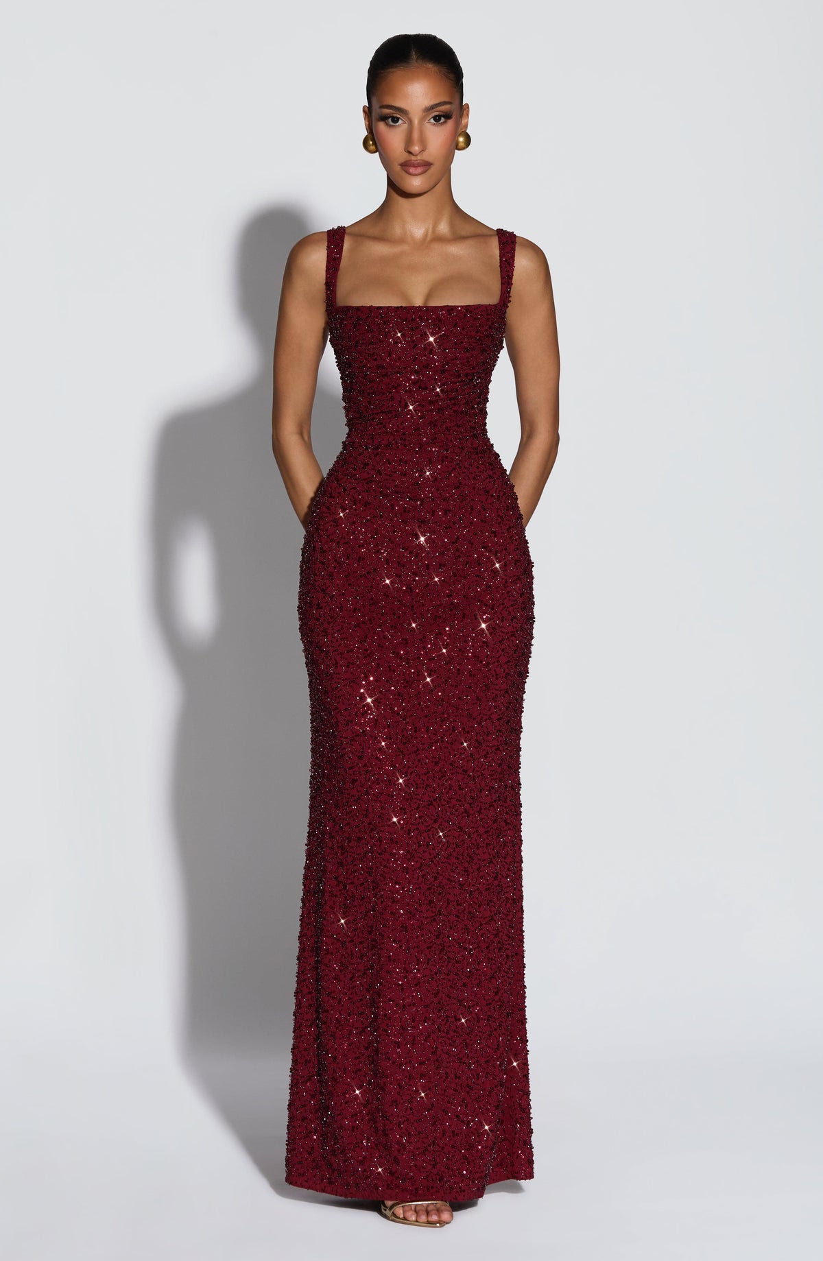 Calanthe Maxi Elbise - Bordo Parıltılı