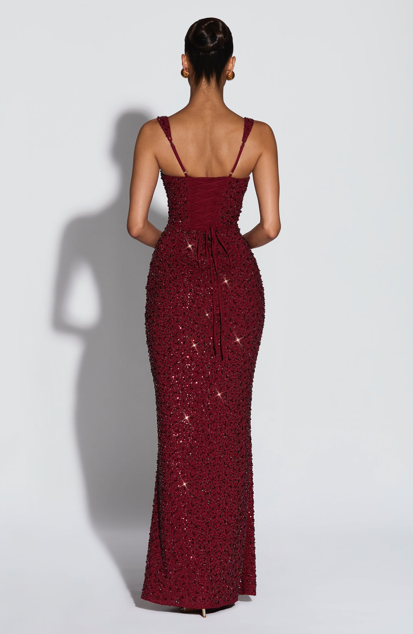 Calanthe Maxi Elbise - Bordo Parıltılı