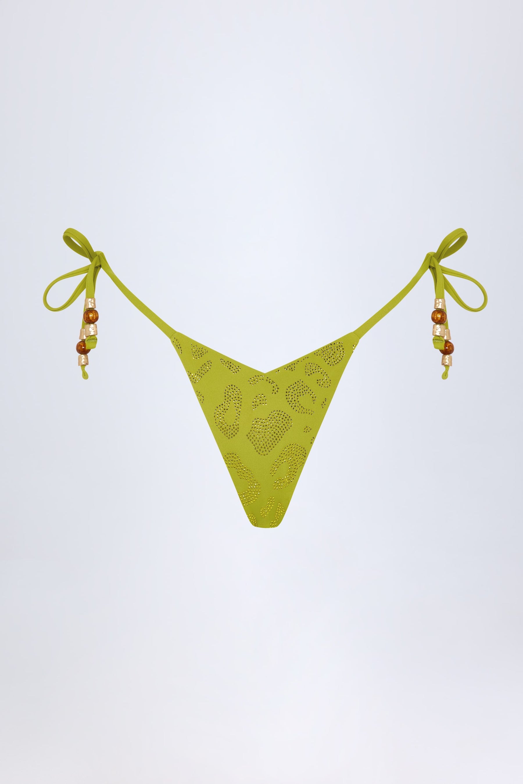 Zeytin Yeşili Renkli, Şık Detaylı Tanga Bikini Altı