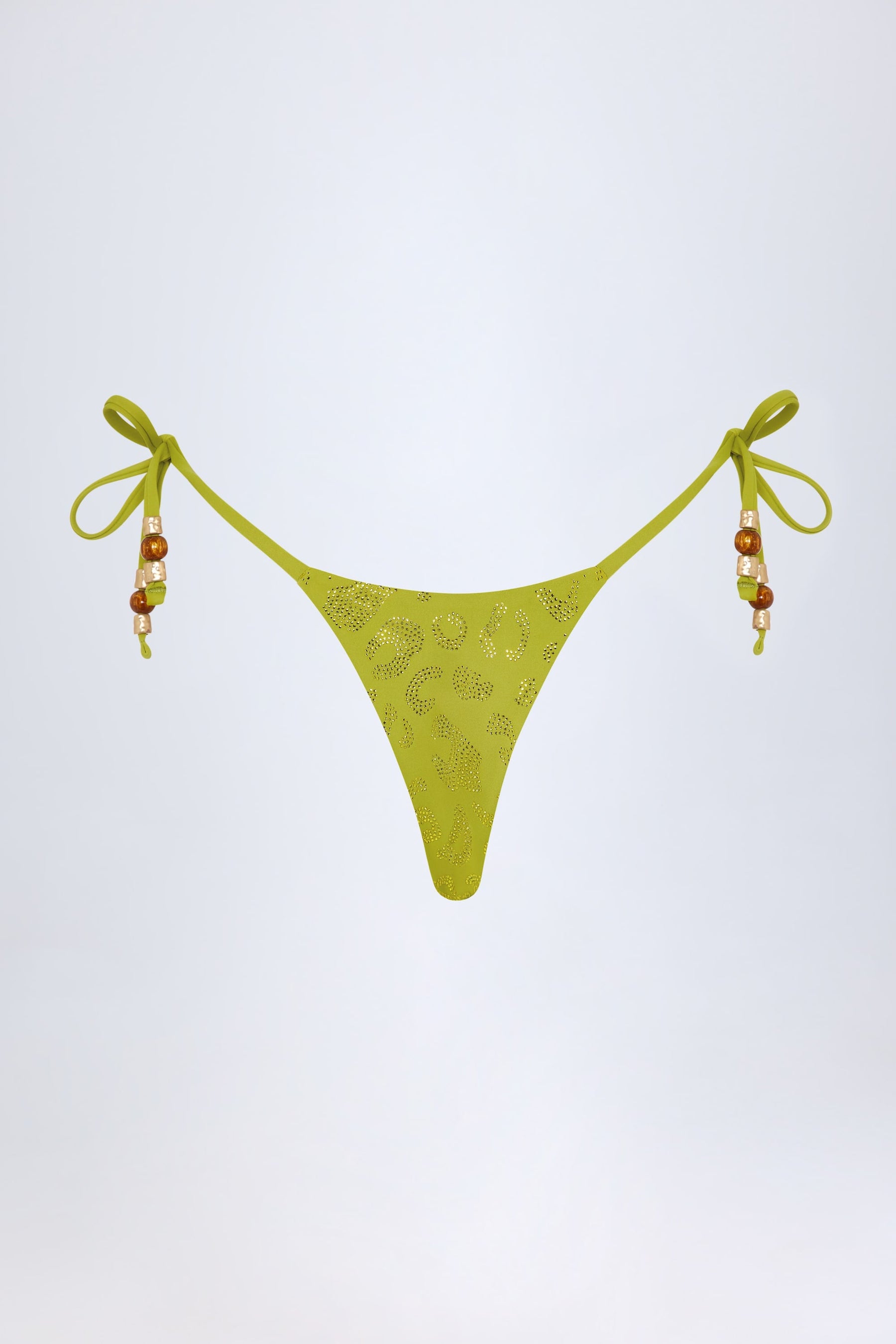 Zeytin Yeşili Renkli, Şık Detaylı Tanga Bikini Altı