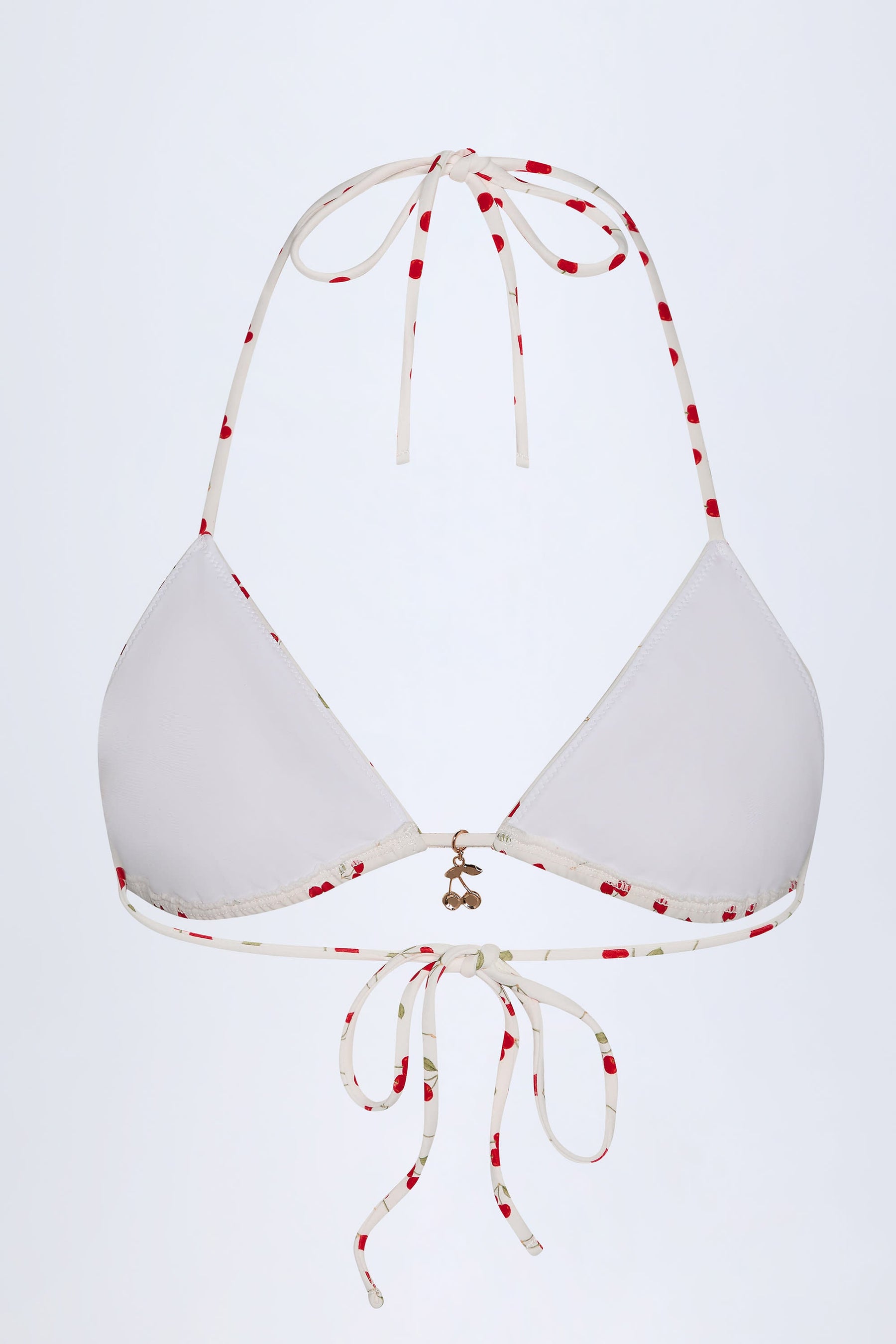 Kiraz Desenli, Üçgen Şekilli, Şık Detaylı Bikini Üstü