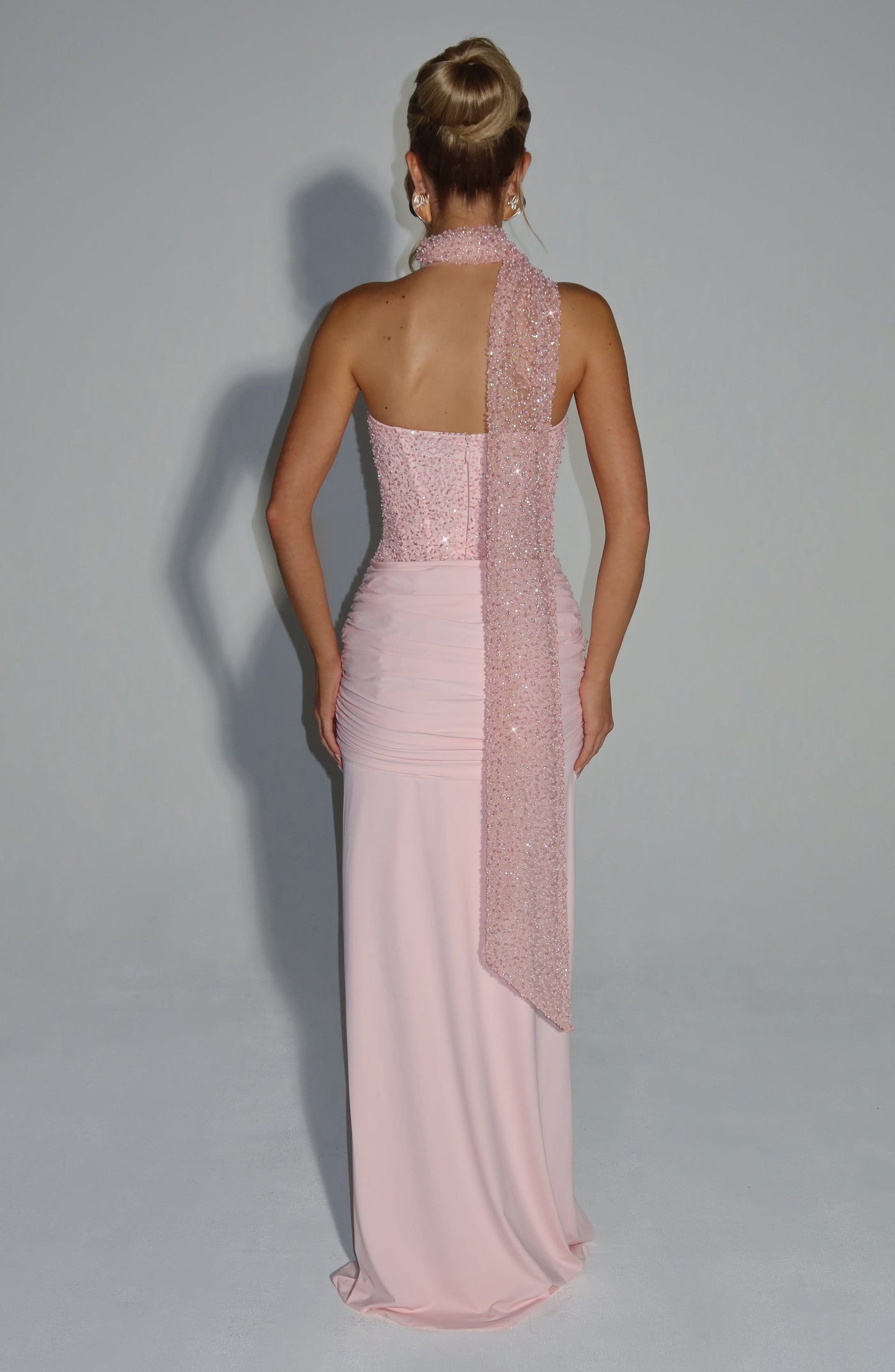 Carina Maxi Elbise - Pudra Pembesi