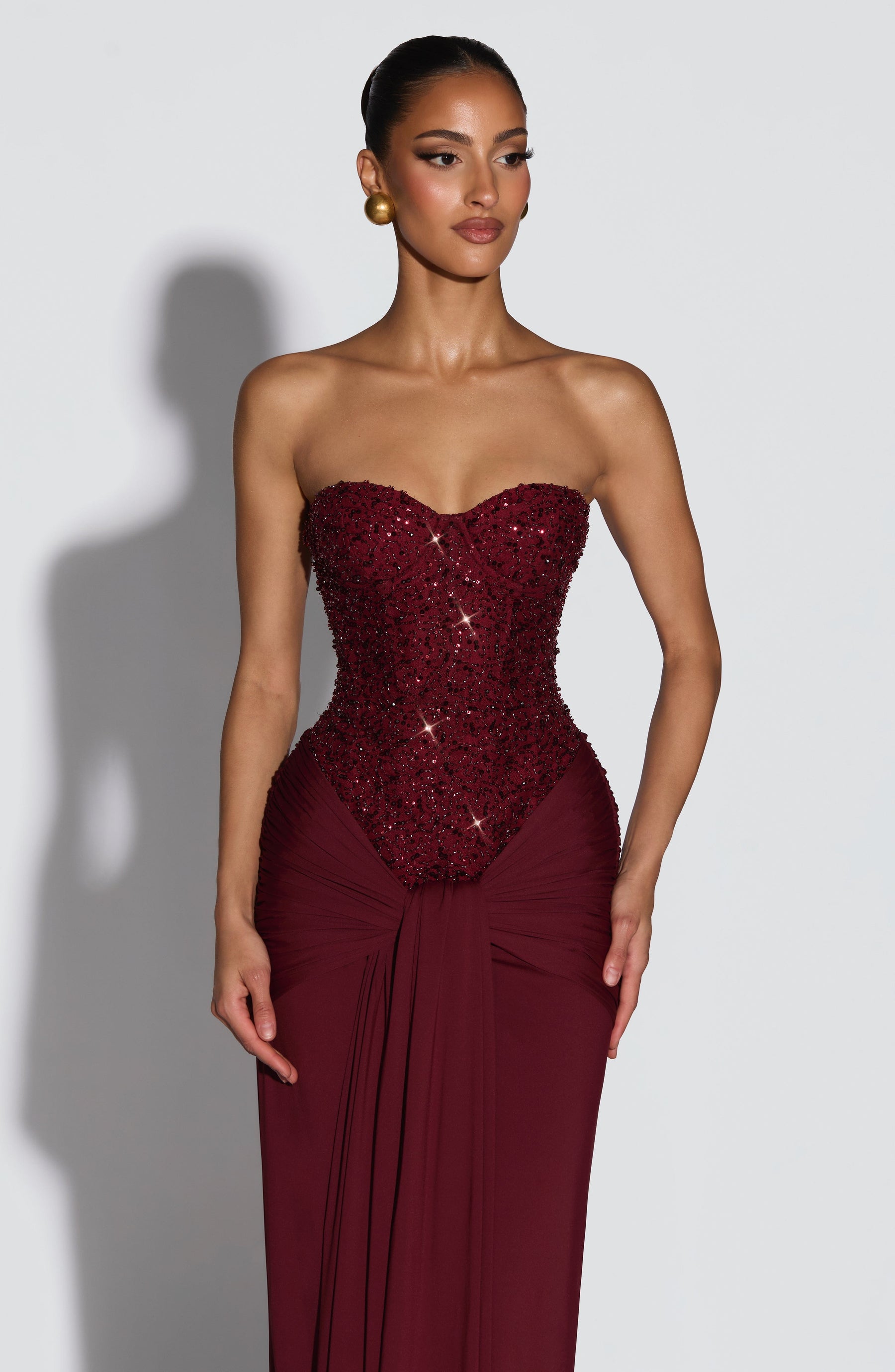 Carina Maxi Elbise - Bordo