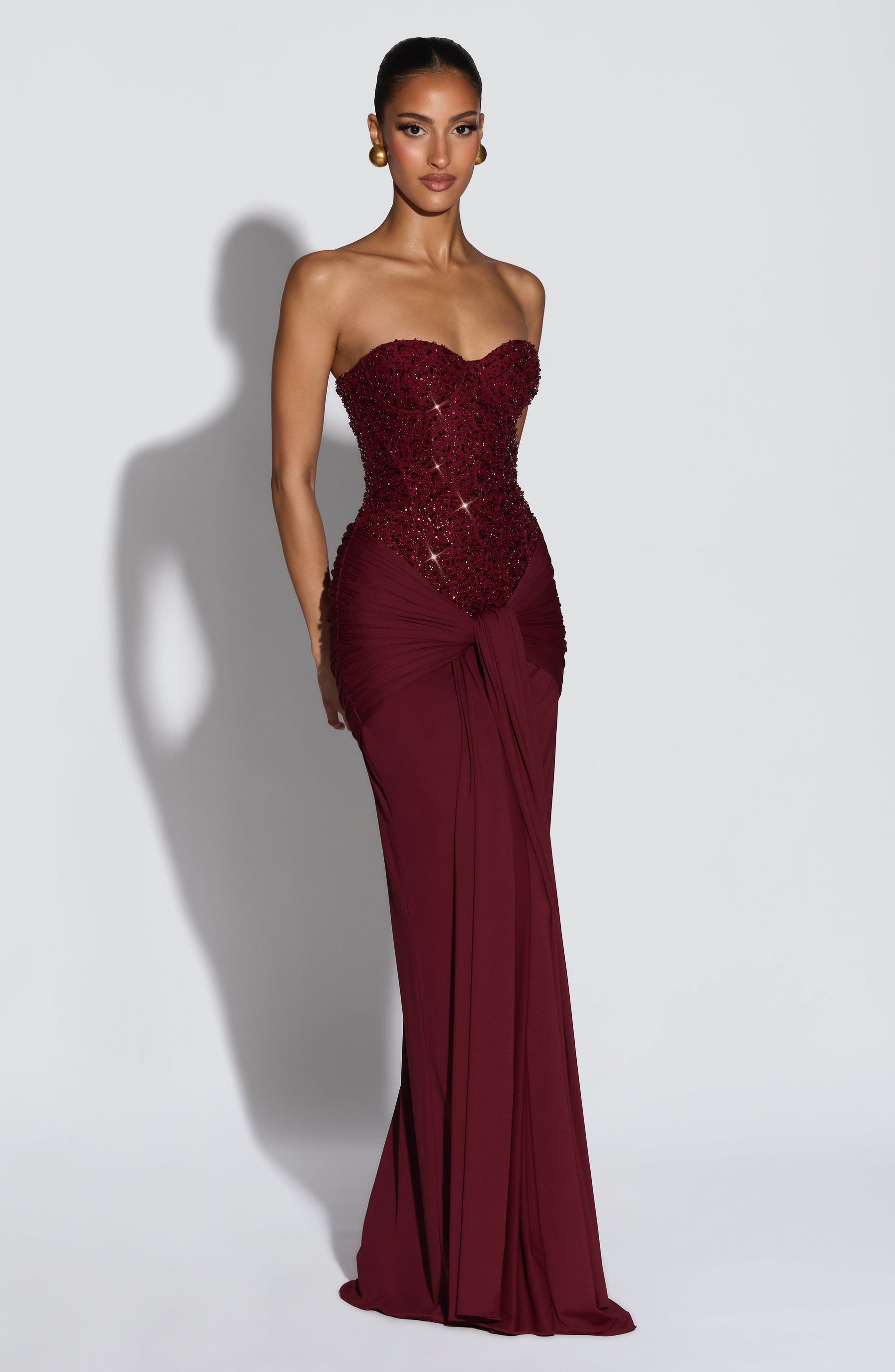 Carina Maxi Elbise - Bordo