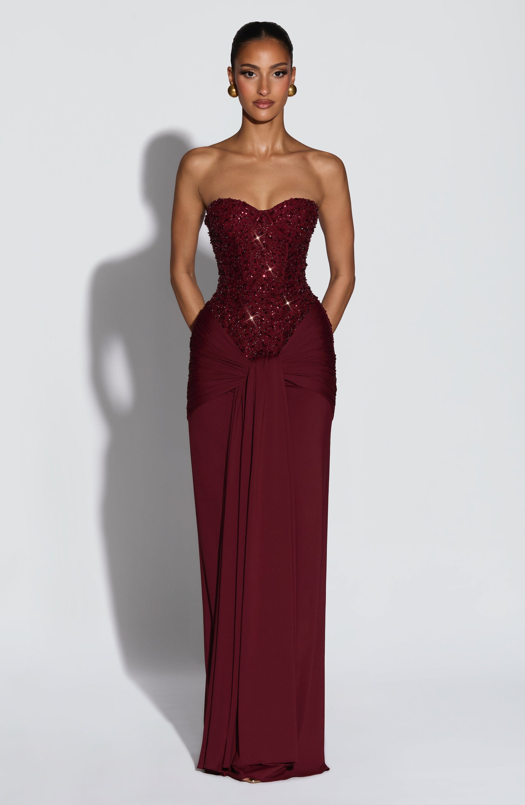 Carina Maxi Elbise - Bordo
