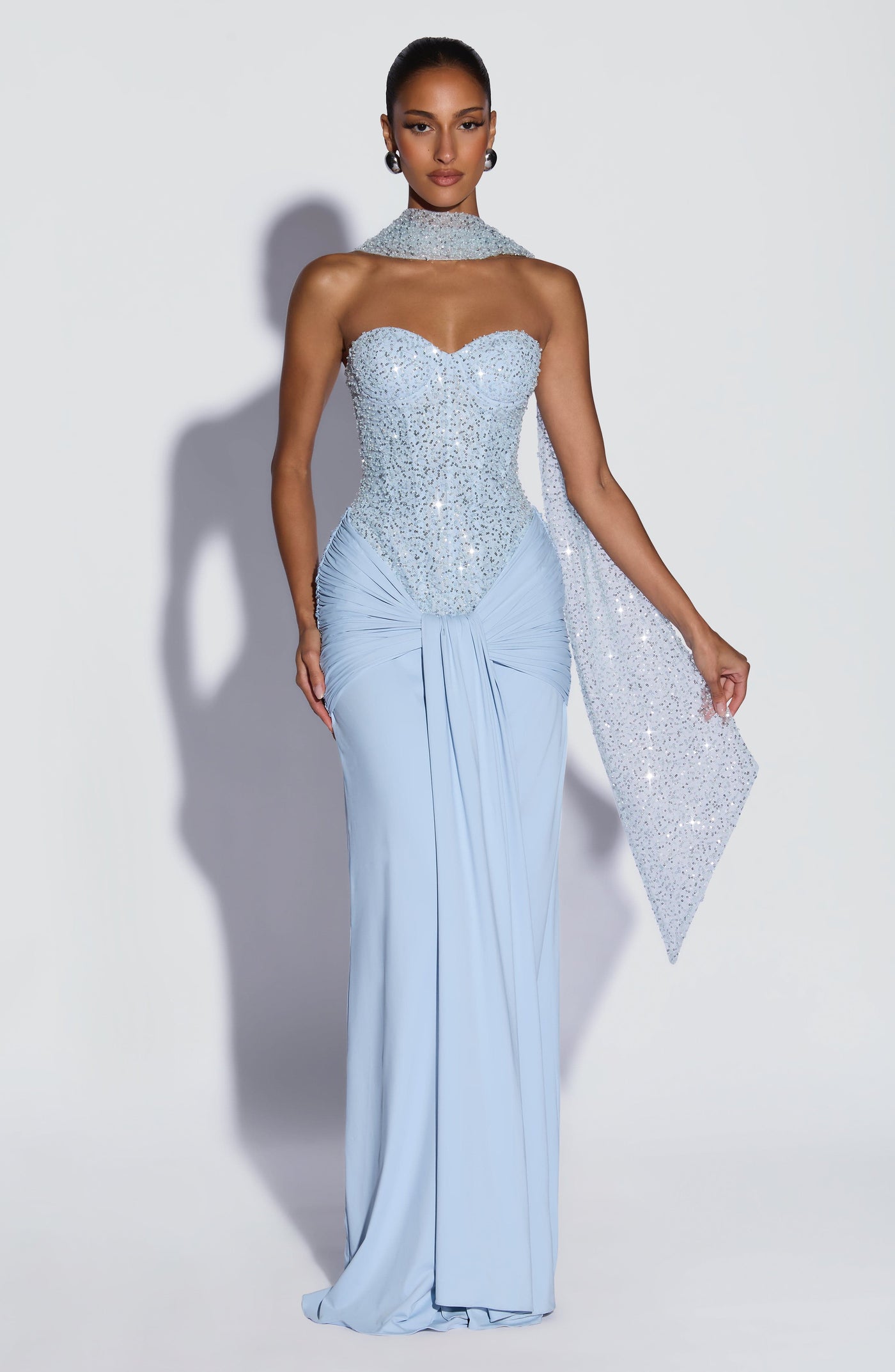 Carina Maxi Elbise - Buz Mavisi