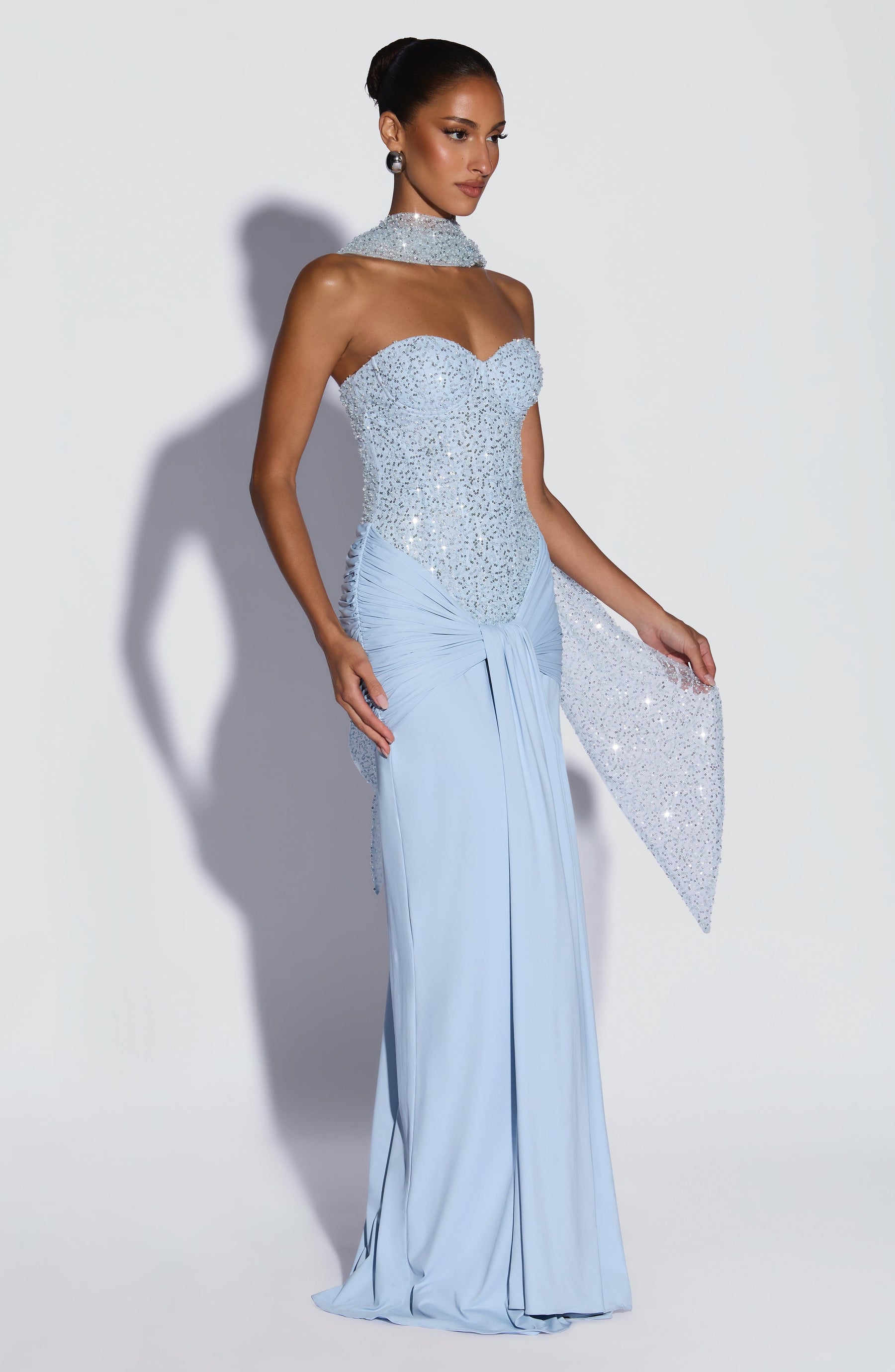 Carina Maxi Elbise - Buz Mavisi