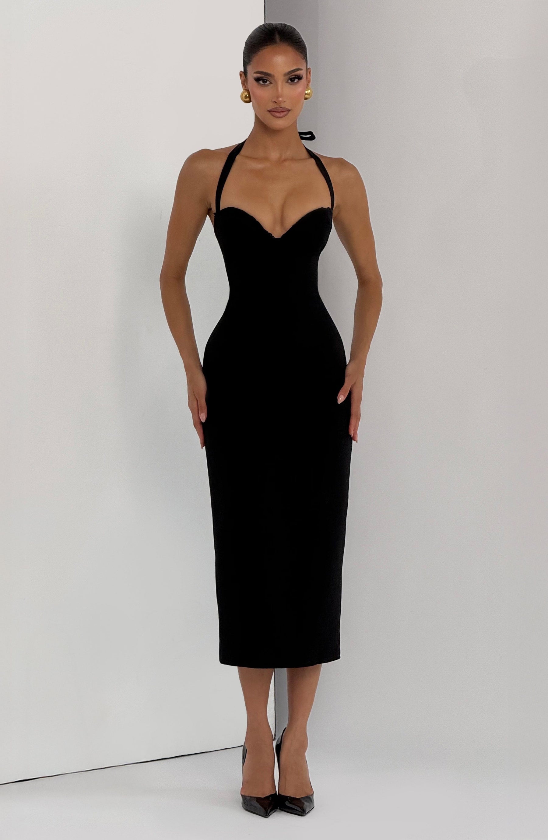 Cassia Midi Elbise - Siyah