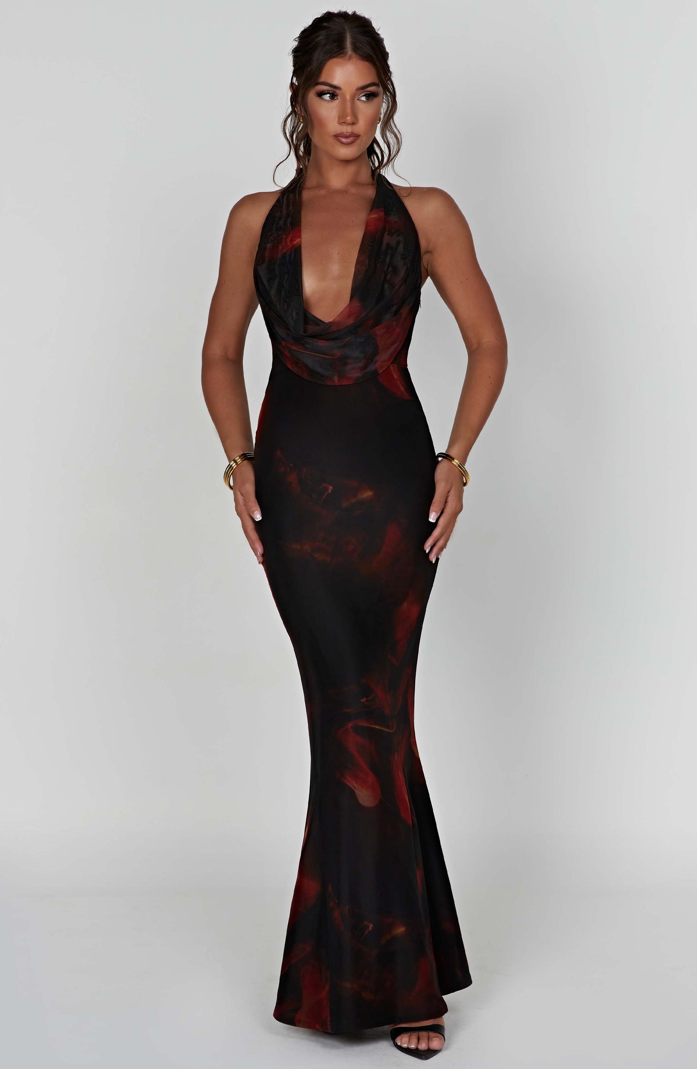 Chrishelle Maxi Elbise - Ateş Baskılı