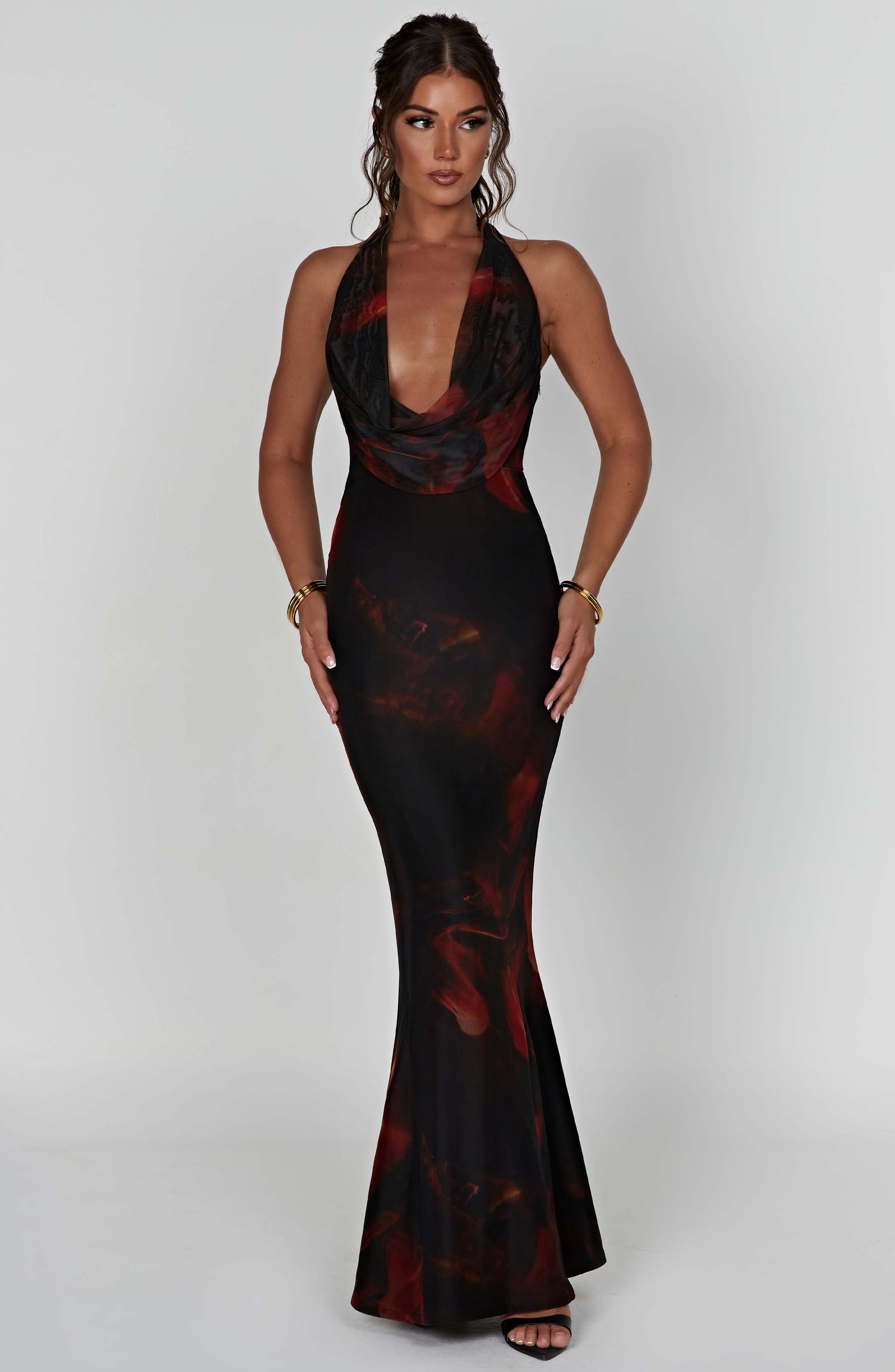 Chrishelle Maxi Elbise - Ateş Baskılı