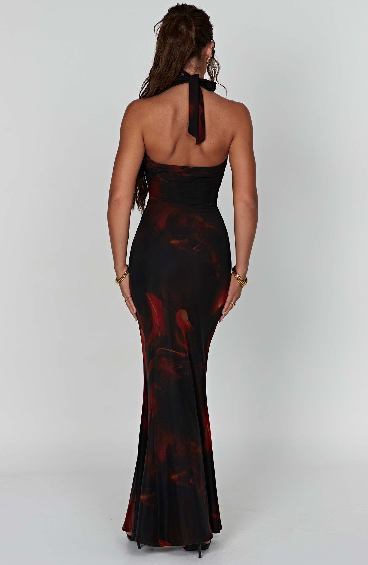 Chrishelle Maxi Elbise - Ateş Baskılı