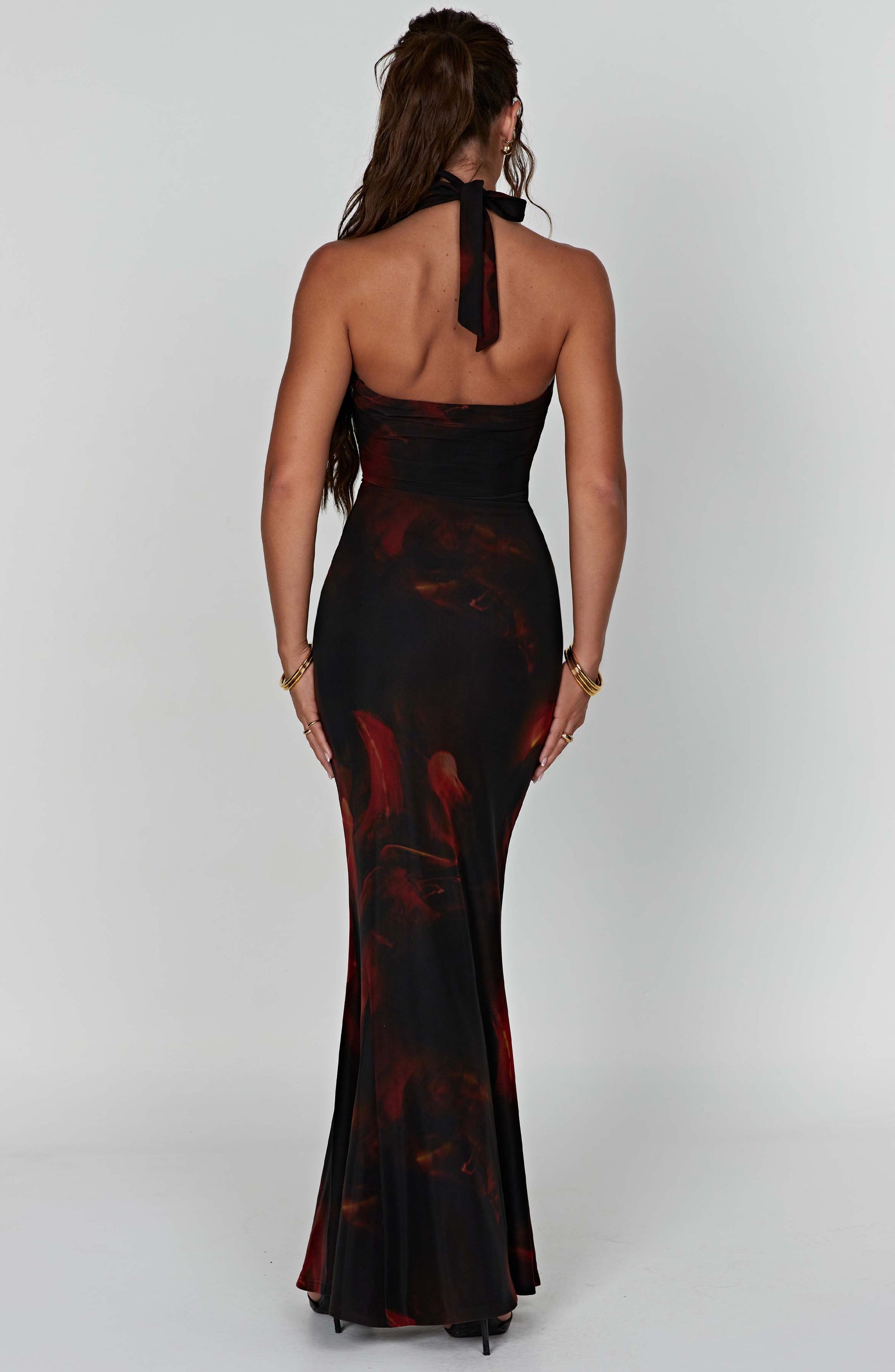 Chrishelle Maxi Elbise - Ateş Baskılı
