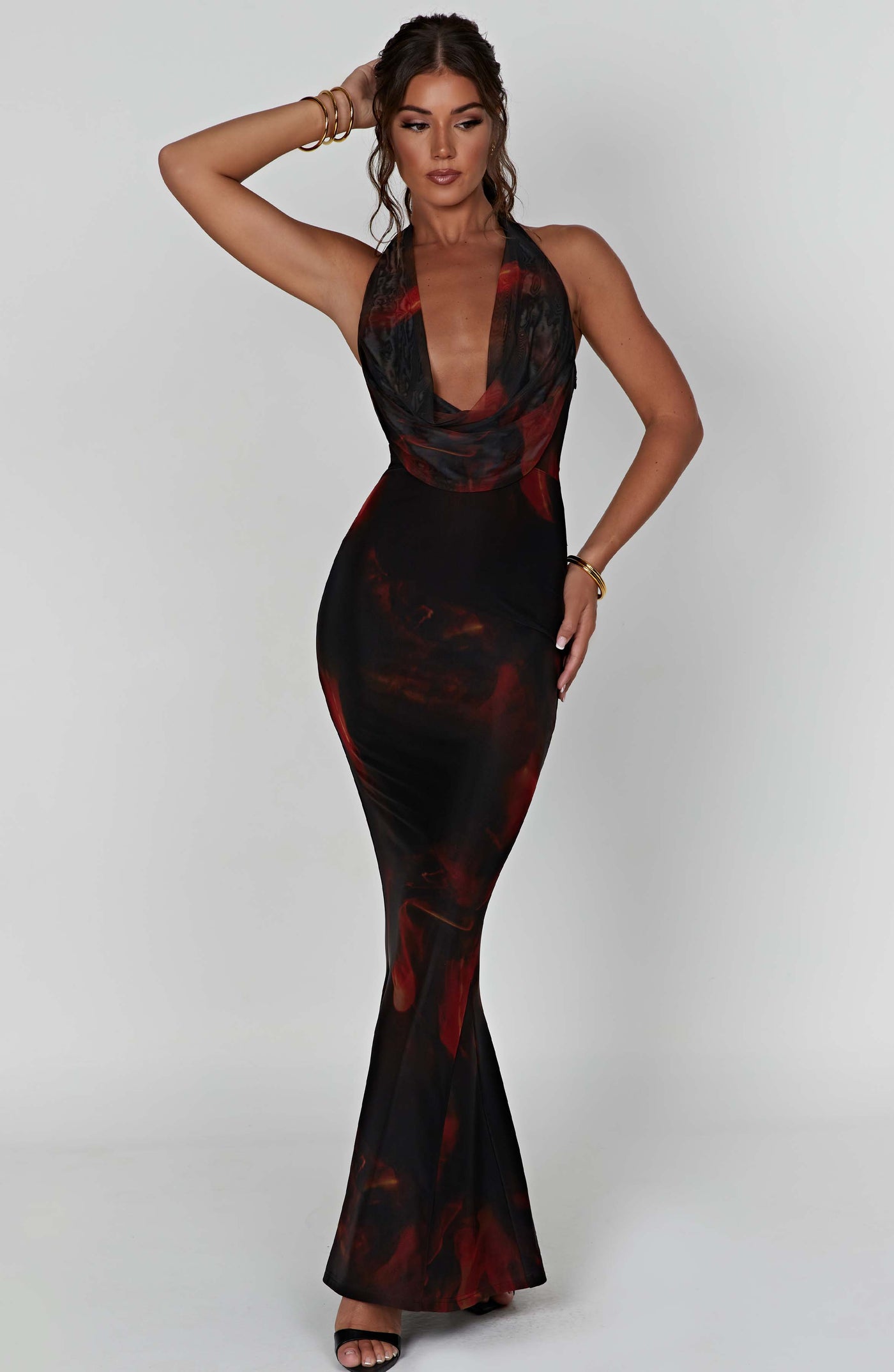 Chrishelle Maxi Elbise - Ateş Baskılı