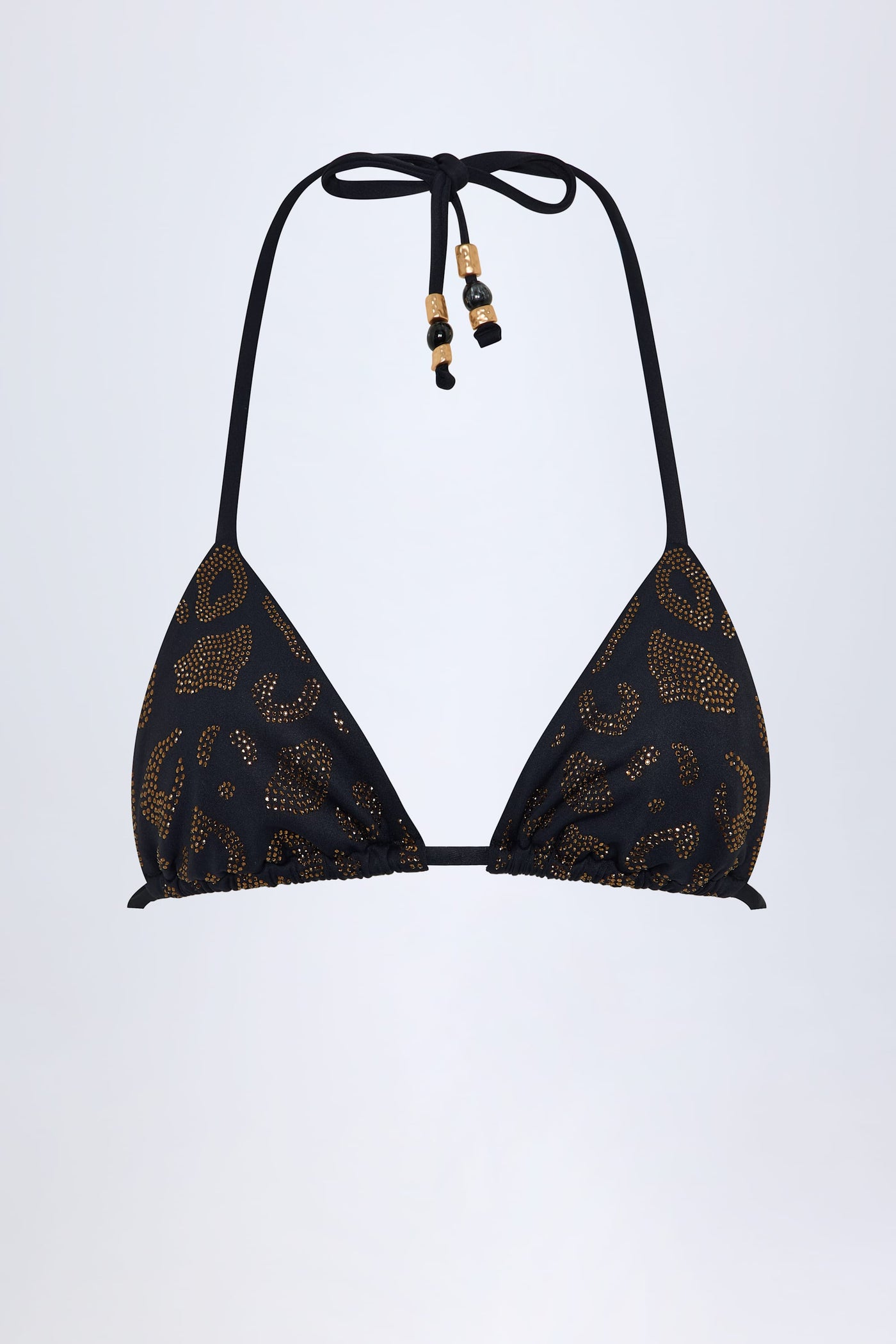 Siyah Renkli, Üçgen Şekilli, Süslemeli Detaylı Bikini Üstü