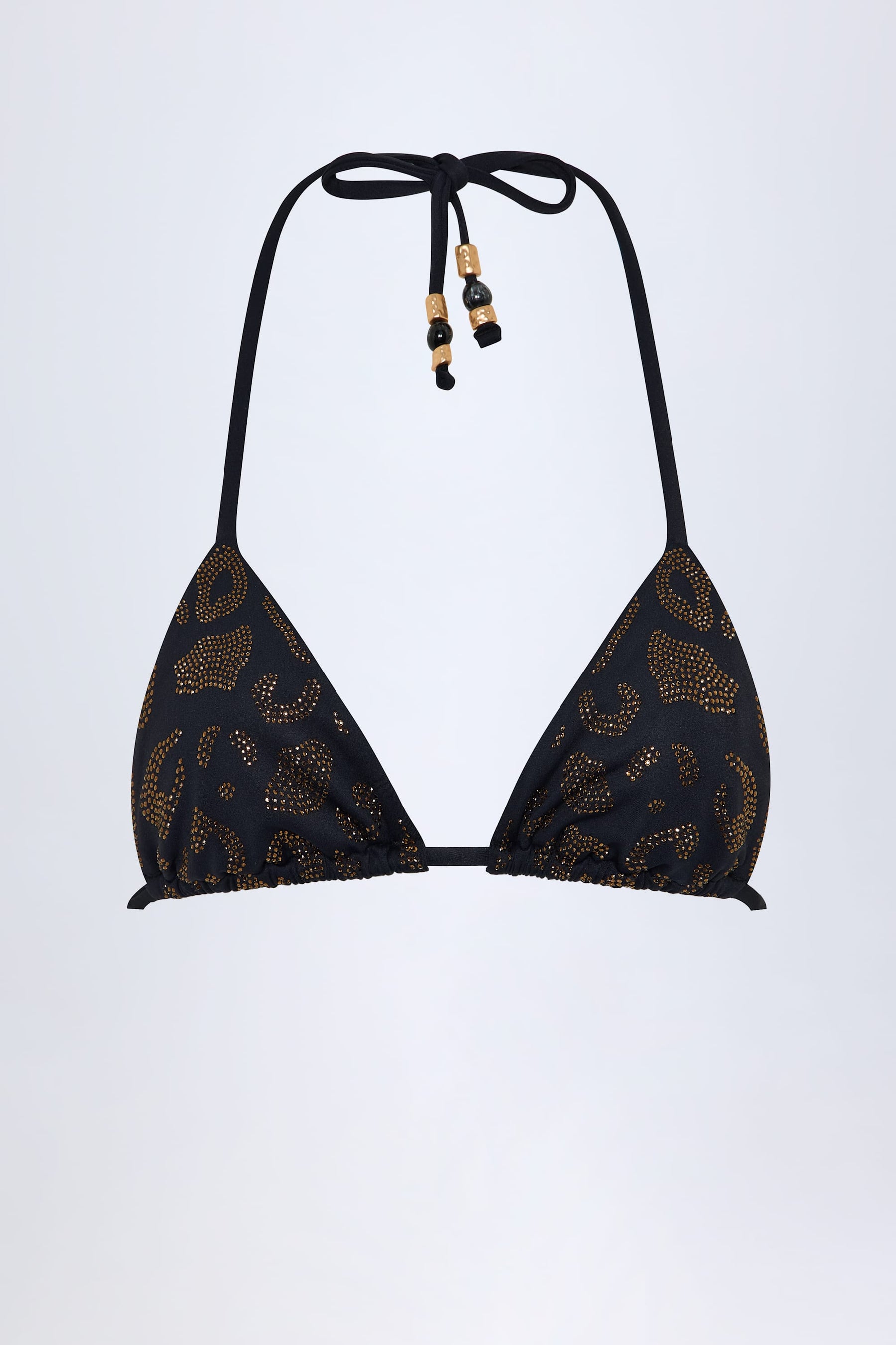 Siyah Renkli, Üçgen Şekilli, Süslemeli Detaylı Bikini Üstü