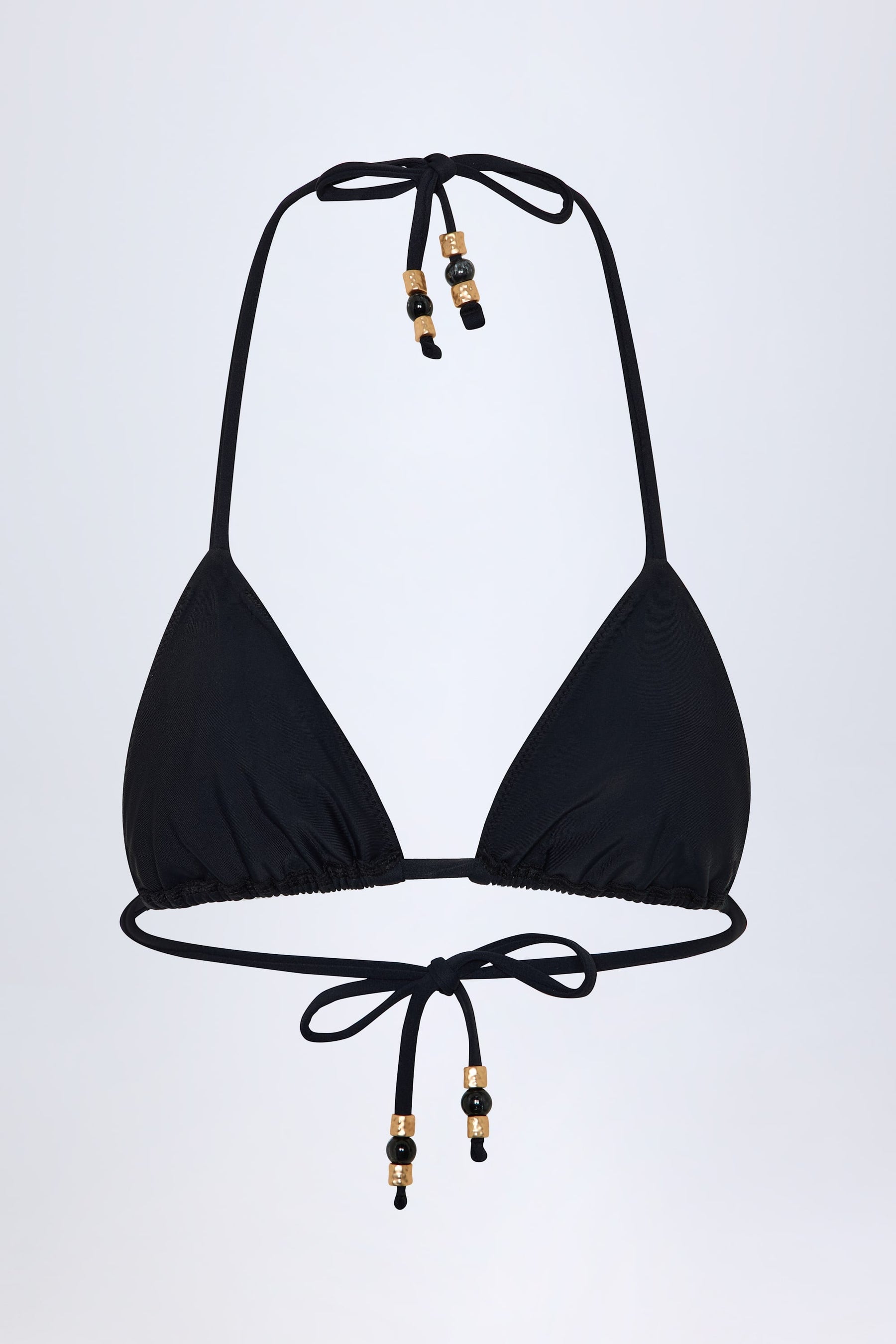 Siyah Renkli, Üçgen Şekilli, Süslemeli Detaylı Bikini Üstü