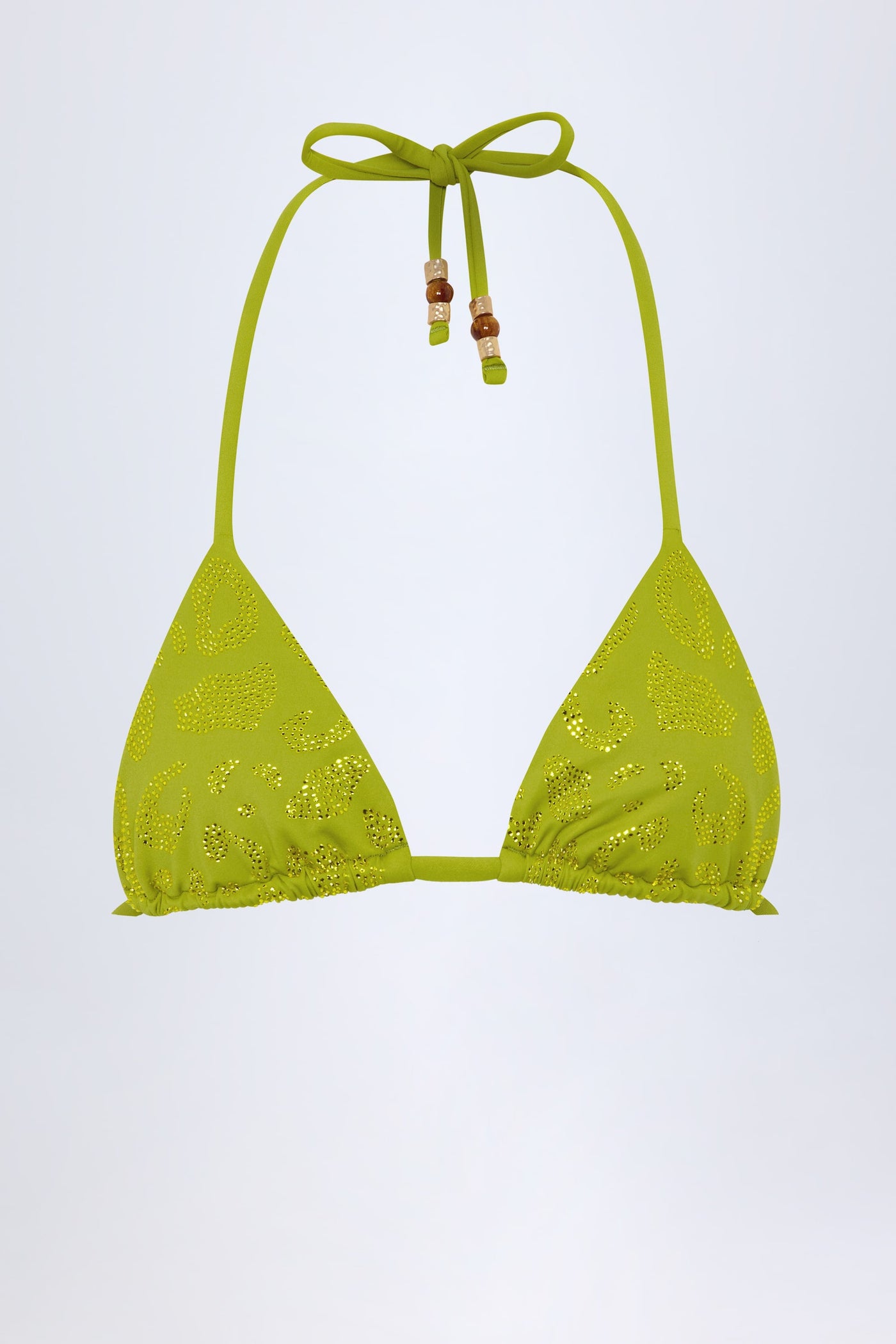 Zeytin Yeşili Renkte, Üçgen Şekilli, Şık Detaylı Bikini Üstü