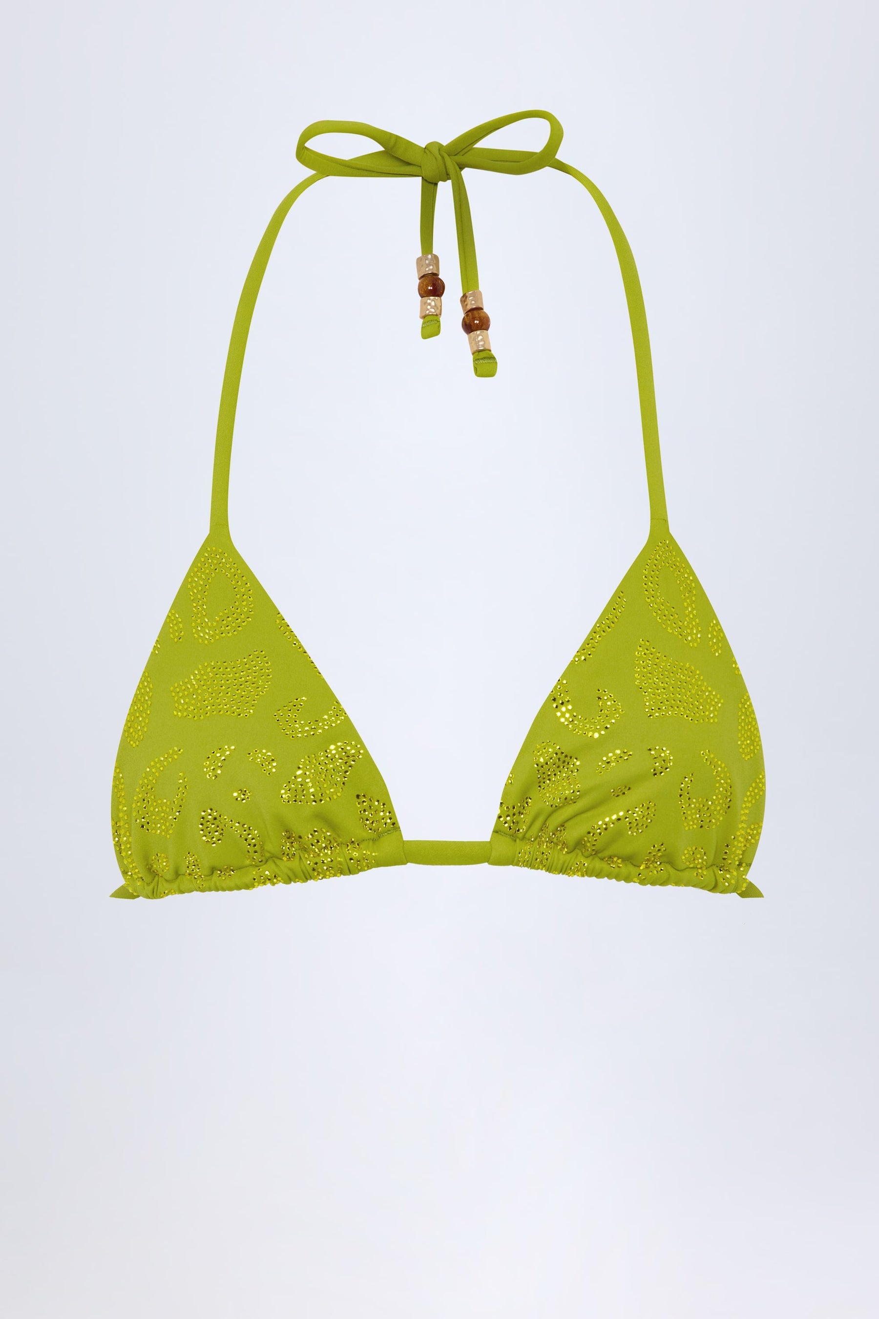 Zeytin Yeşili Renkte, Üçgen Şekilli, Şık Detaylı Bikini Üstü