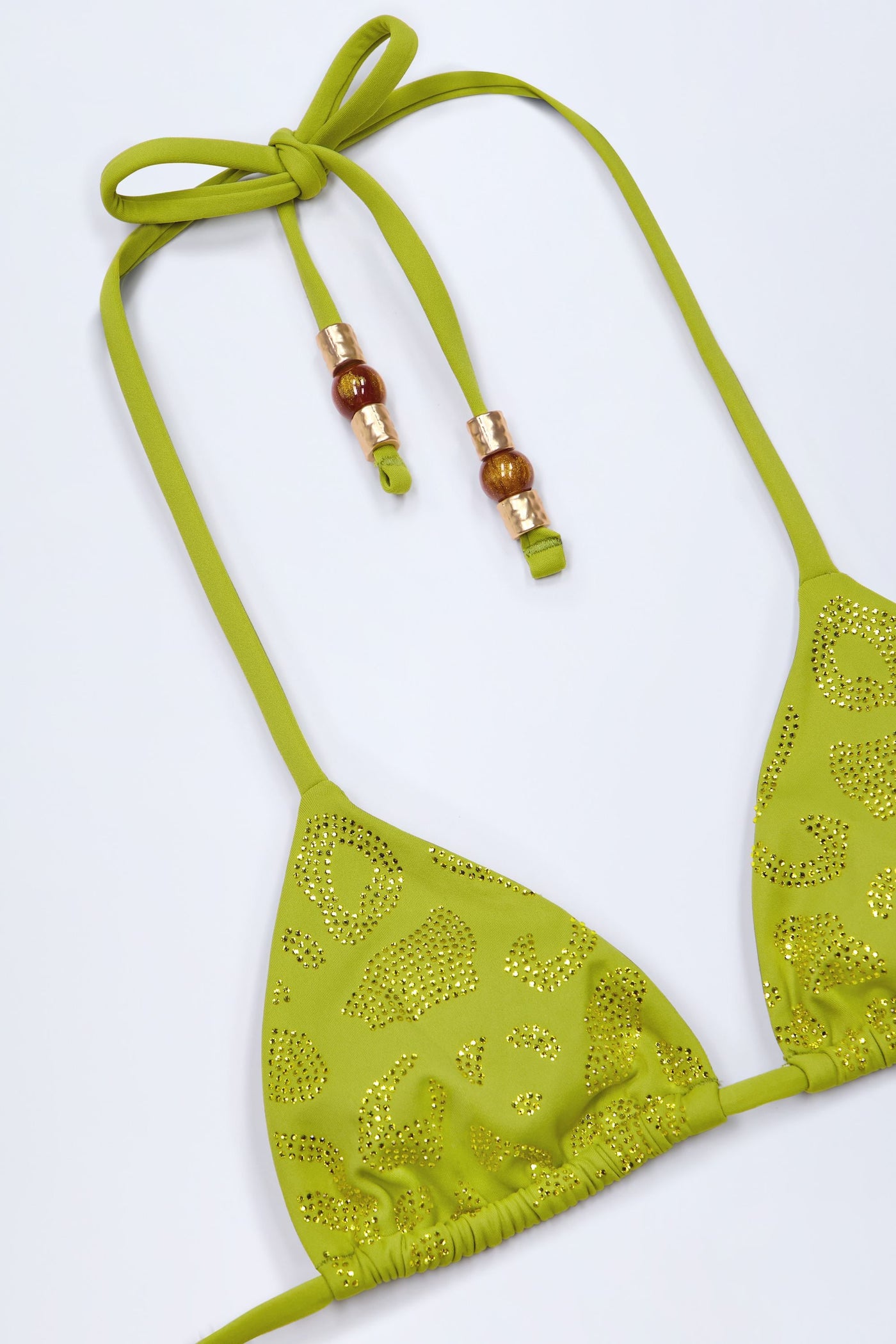 Zeytin Yeşili Renkte, Üçgen Şekilli, Şık Detaylı Bikini Üstü