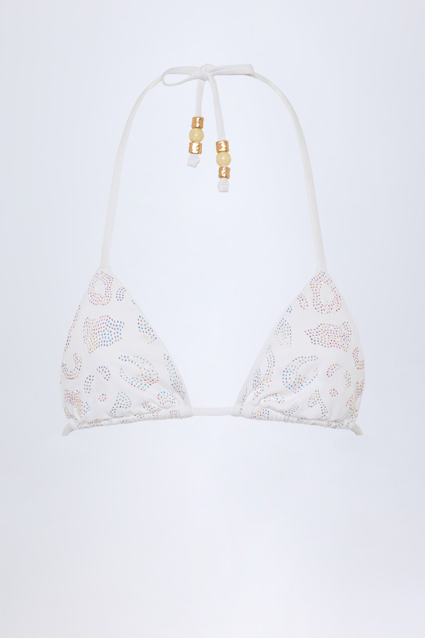 Beyaz Renkli, Üçgen Şekilli, Şık Detaylı Bikini Üstü