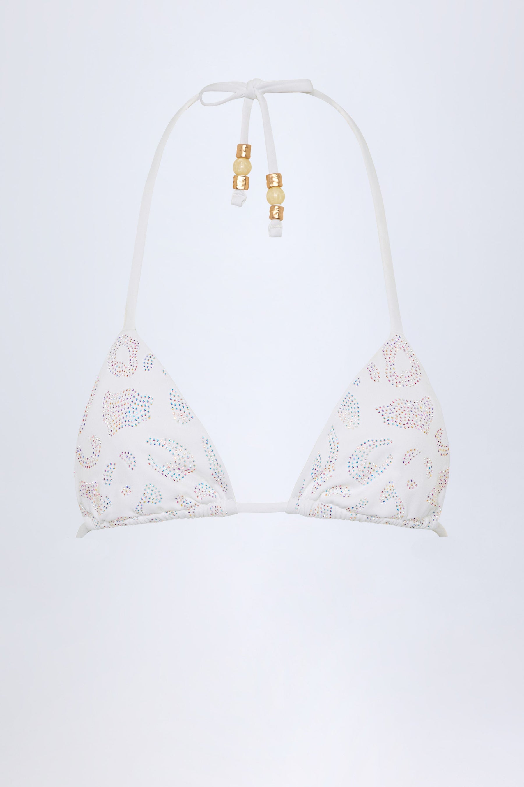 Beyaz Renkli, Üçgen Şekilli, Şık Detaylı Bikini Üstü
