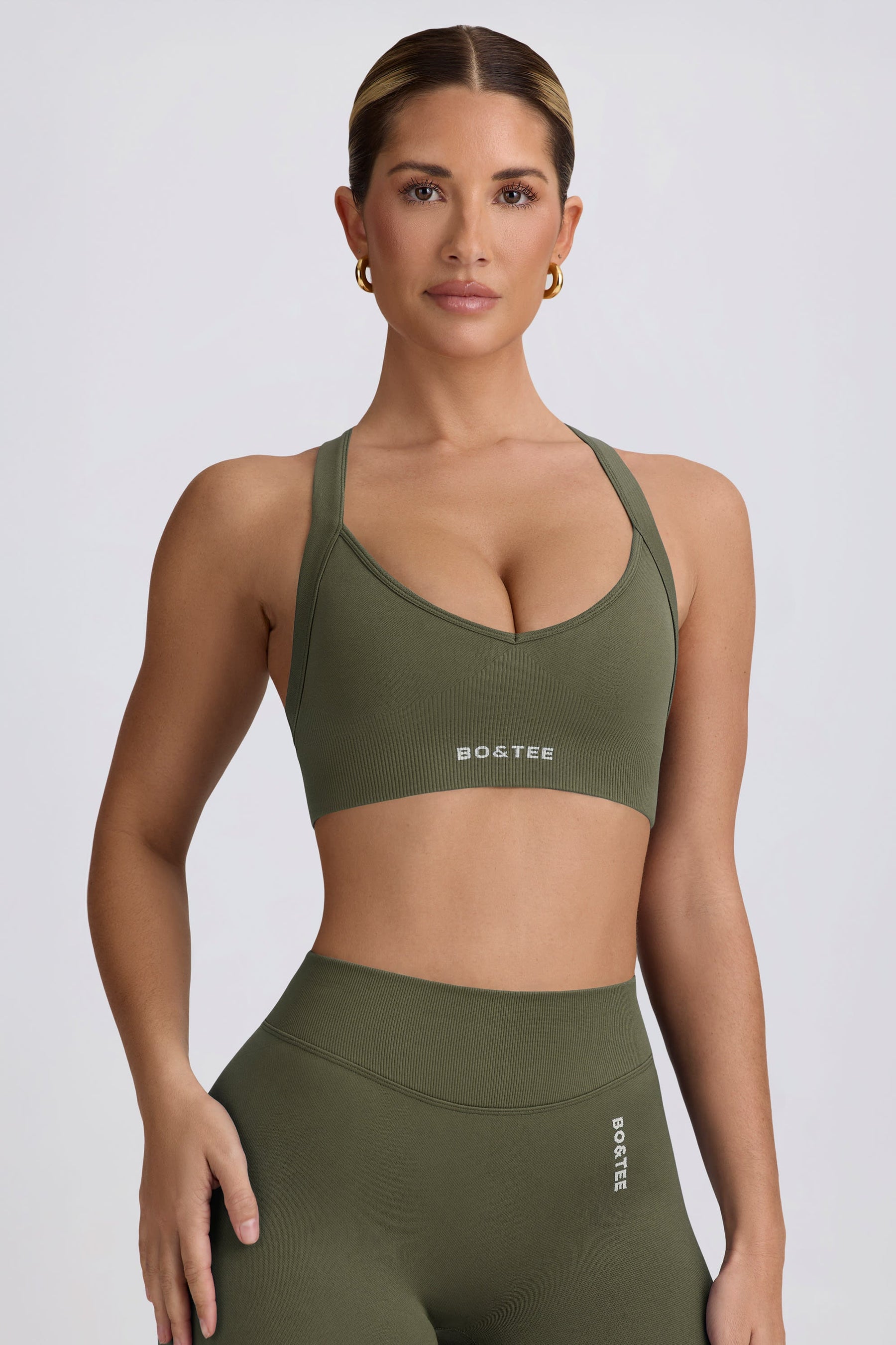 Super Sculpt Dikişsiz Çapraz Sırtlı Spor Sütyeni, Açık Yeşil