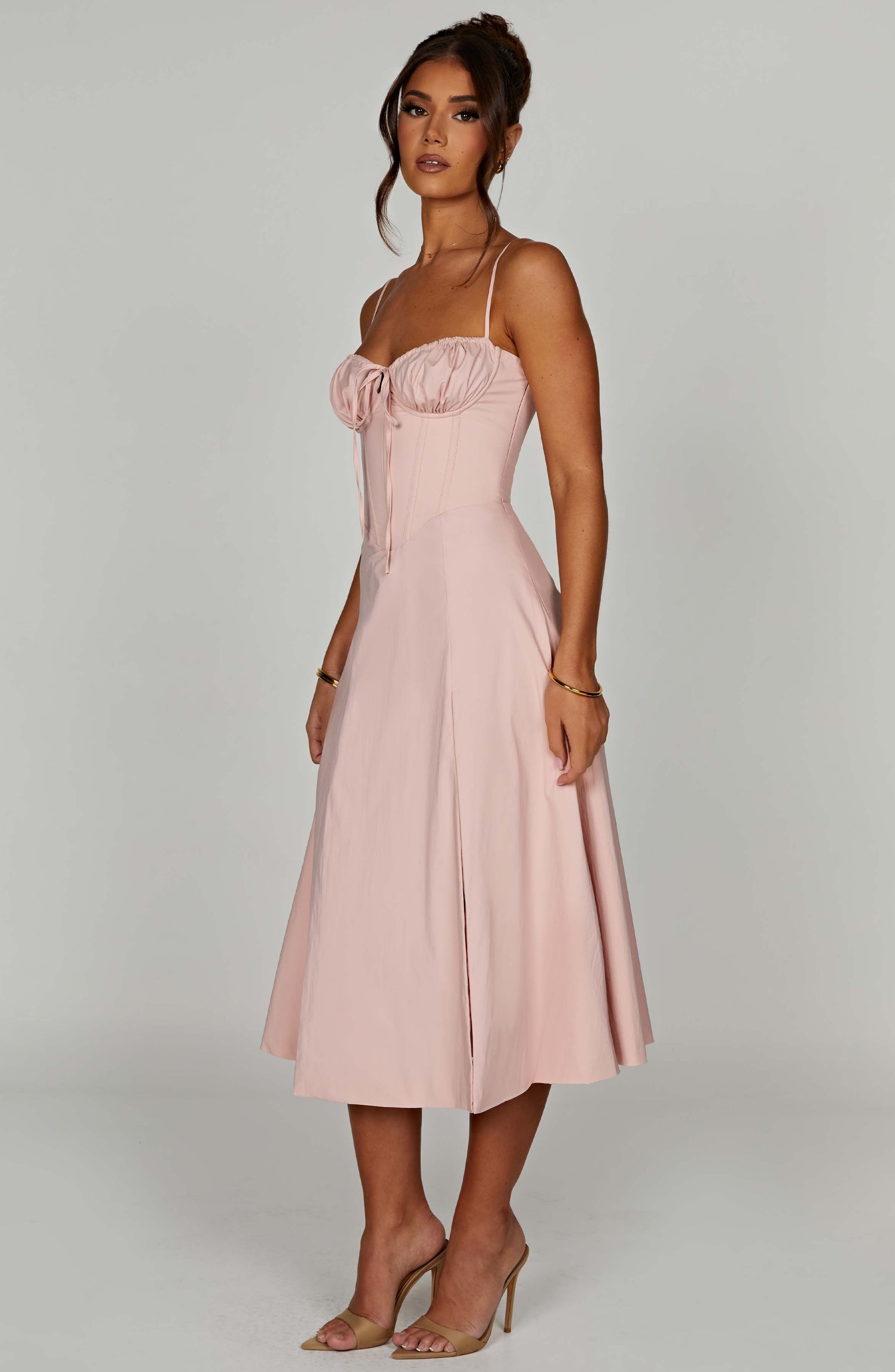 Deanna Midi Elbise - Pudra Pembesi