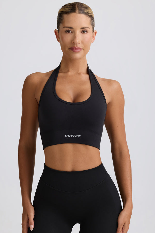 Define Luxe Halter Yaka Spor Sütyeni Jet Siyah