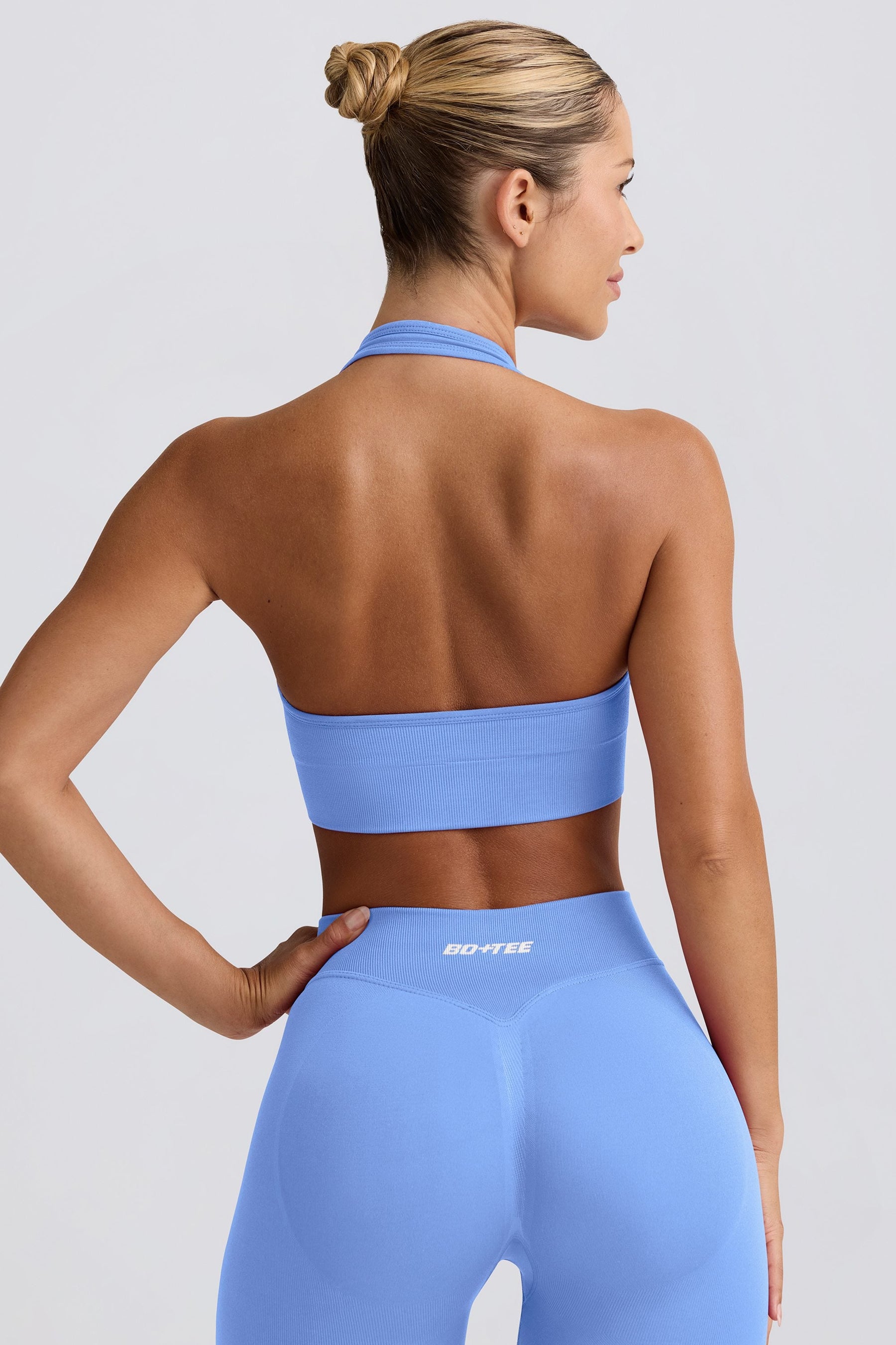 Açık Mavi Define Luxe Halter Yaka Spor Sütyeni