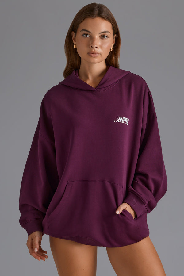 Üzüm Rengi Büyük Boy Kapüşonlu Sweatshirt