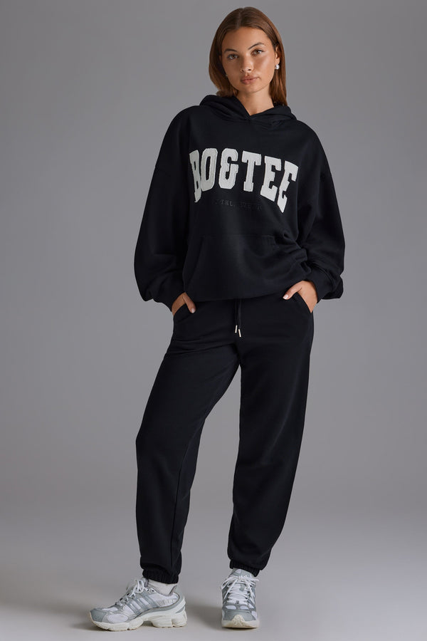 Siyah Rahat Orta Bel Jogger Pantolon