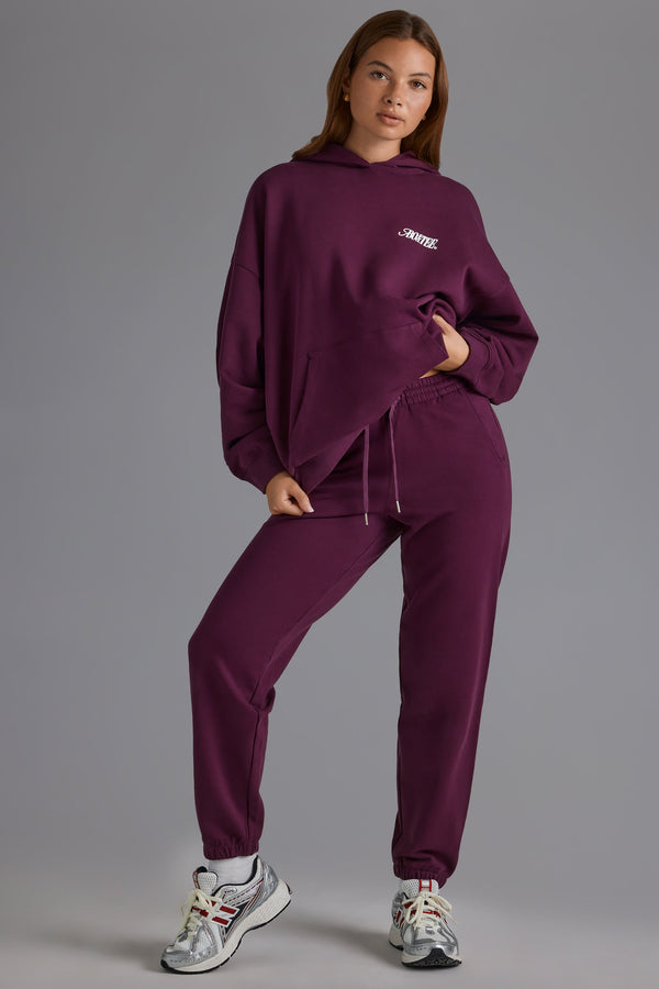 Üzüm Rengi Rahat Orta Bel Jogger Pantolon
