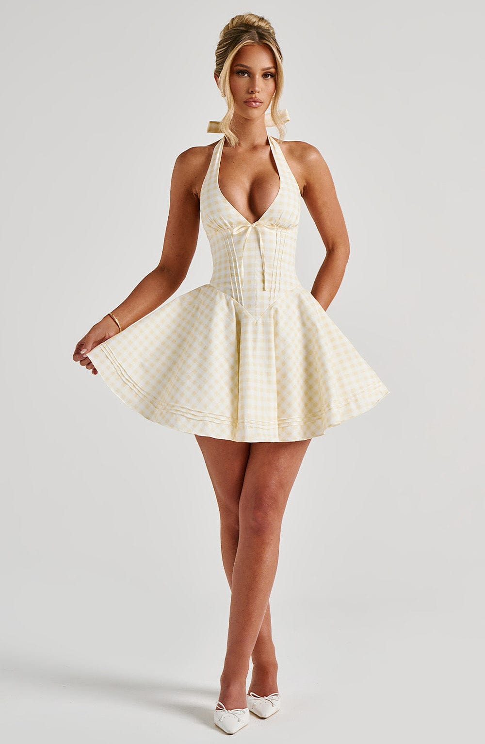 Doris Mini Elbise - Limonlu Ekose