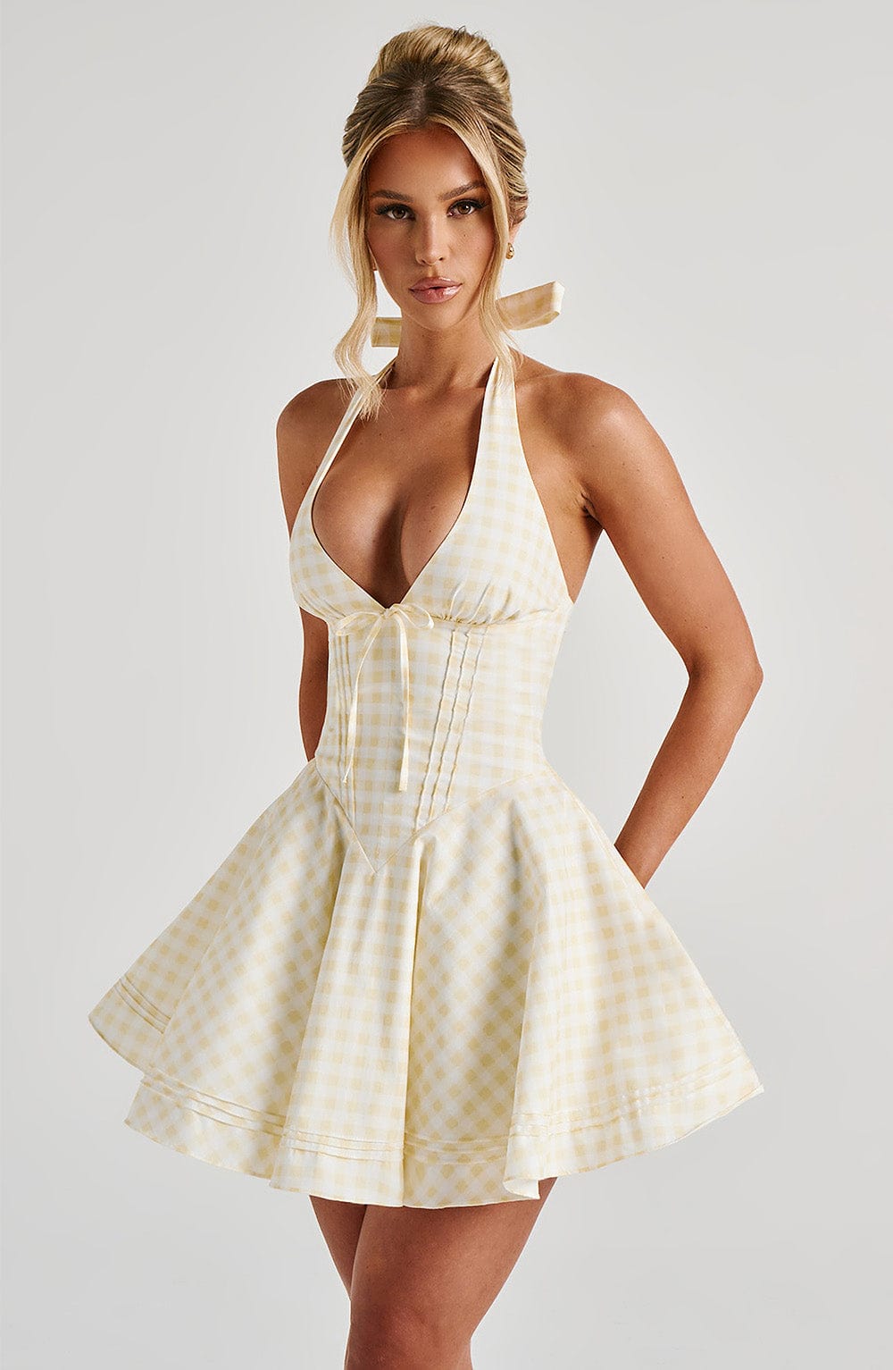 Doris Mini Elbise - Limonlu Ekose