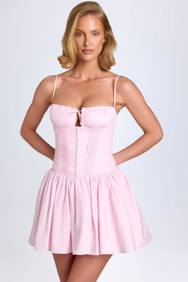 Blush Rengi, Büzgülü Mini Elbise